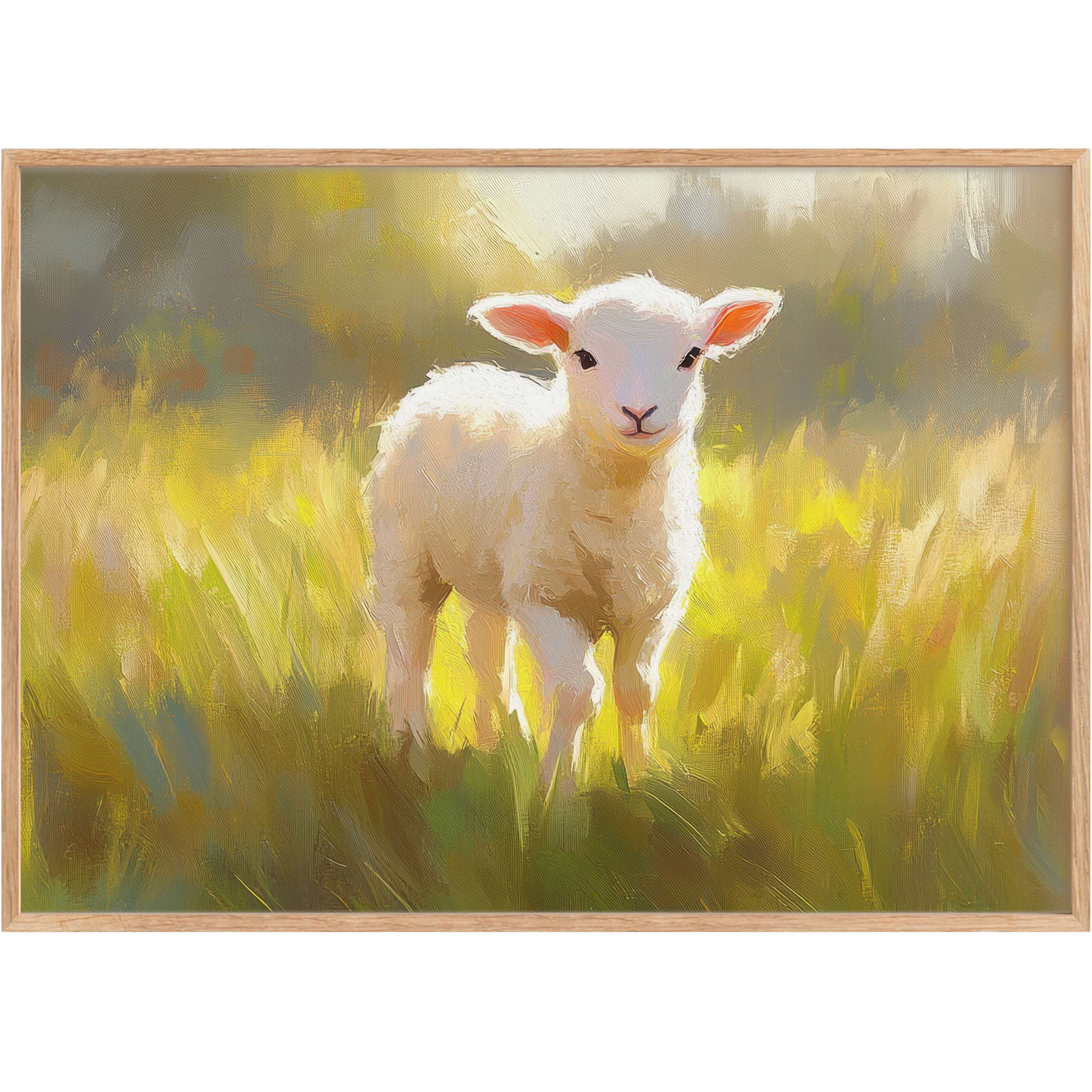 Radiant easter printable wall art featuring a tender lamb bathed in golden sunlight, evoking warmth and serene joy