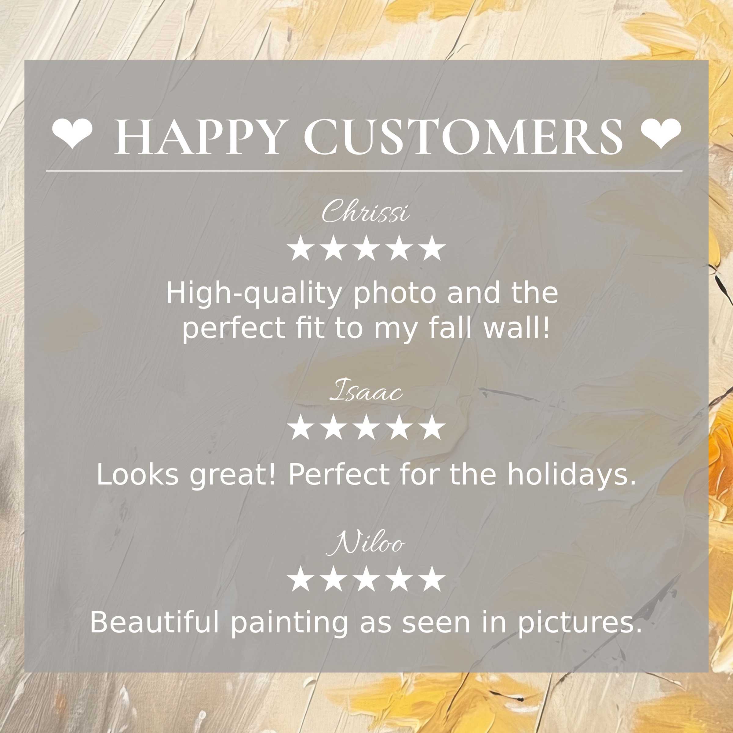 Elegant trees art for Frame TV with abstract sunset hues and glowing happy customer reviews building trust