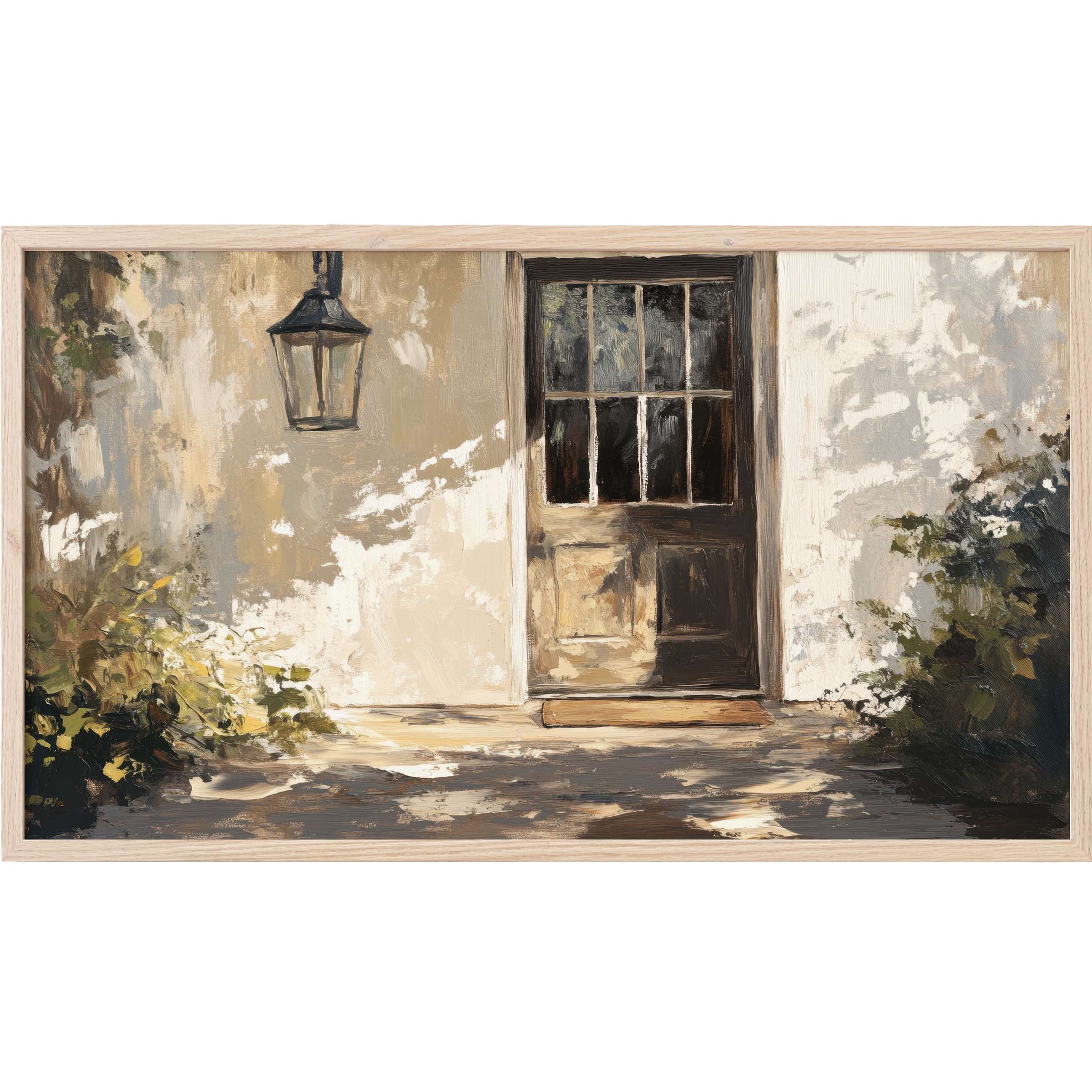 Farmhouse Frame TV Art showcasing an impressionistic rustic door in warm neutrals and soft textures