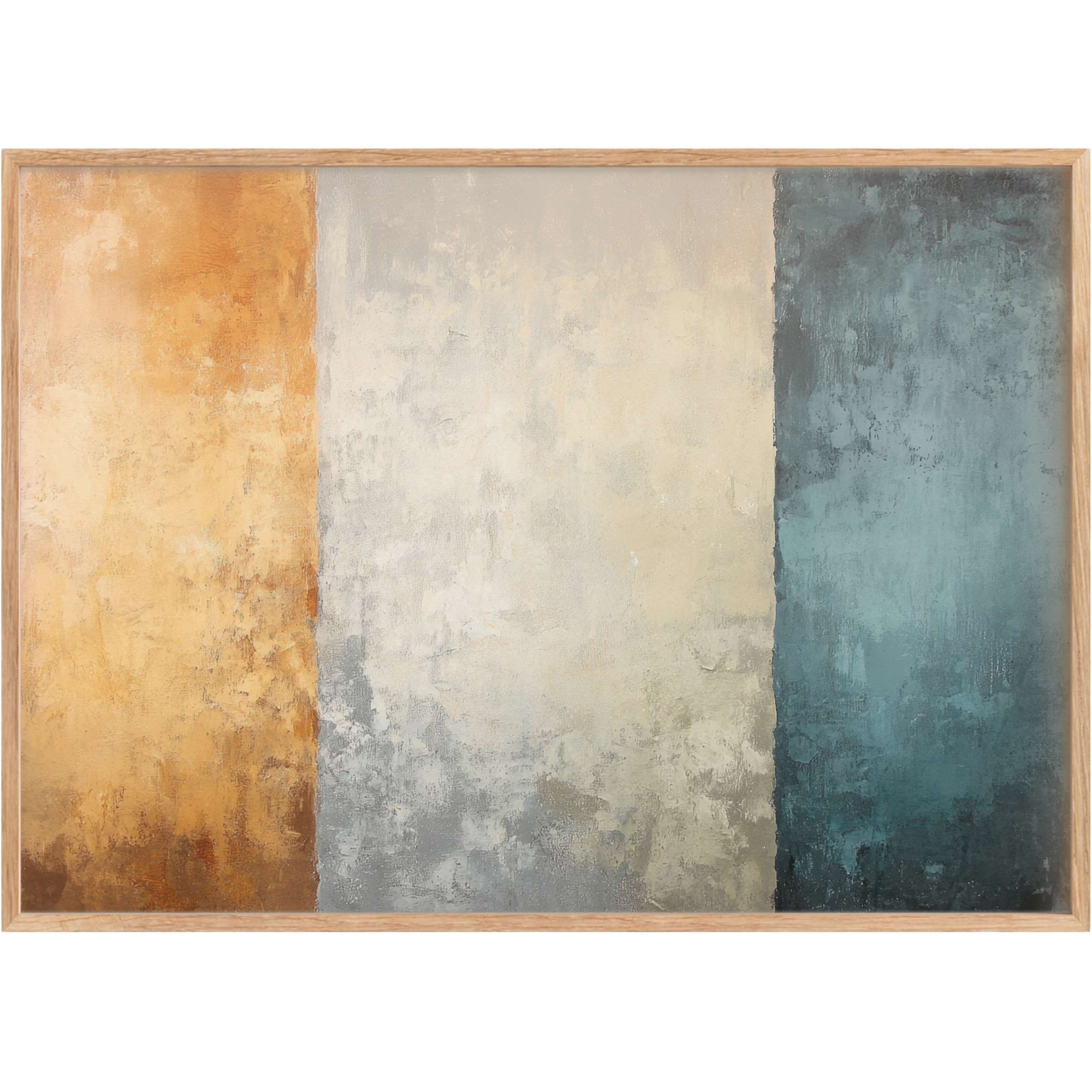 Modern printable wall art blending warm amber, soft cream, and deep teal evokes a serene, sophisticated ambiance for elegant interiors
