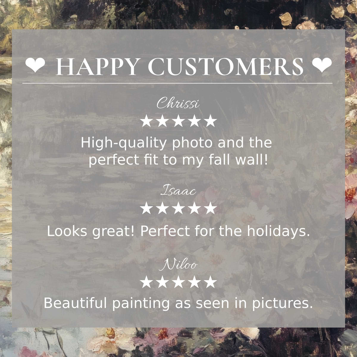 Elegant background with soft floral hues, summer art for Frame TV, showcasing happy customer reviews building trust