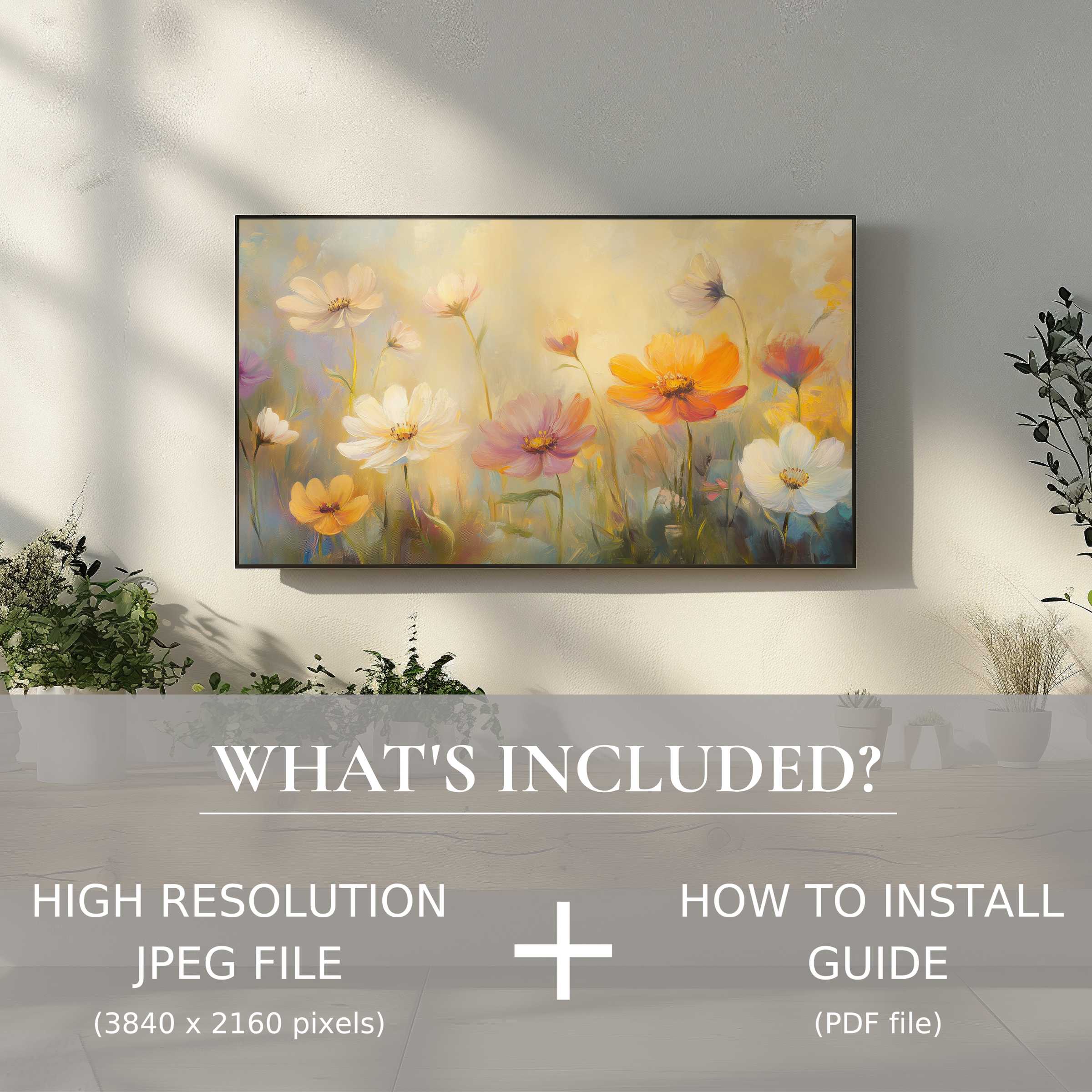 Elegant floral digital TV art download brightens your living space with easy digital use and vibrant high-resolution blooms