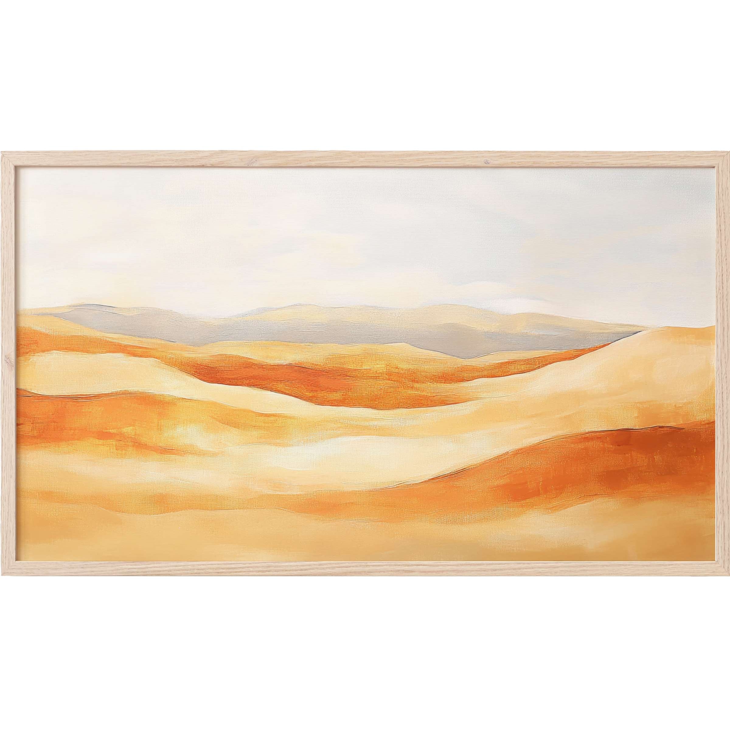 Boho Frame TV Art with warm ochre and soft beige hues, featuring serene abstract desert landscape layers