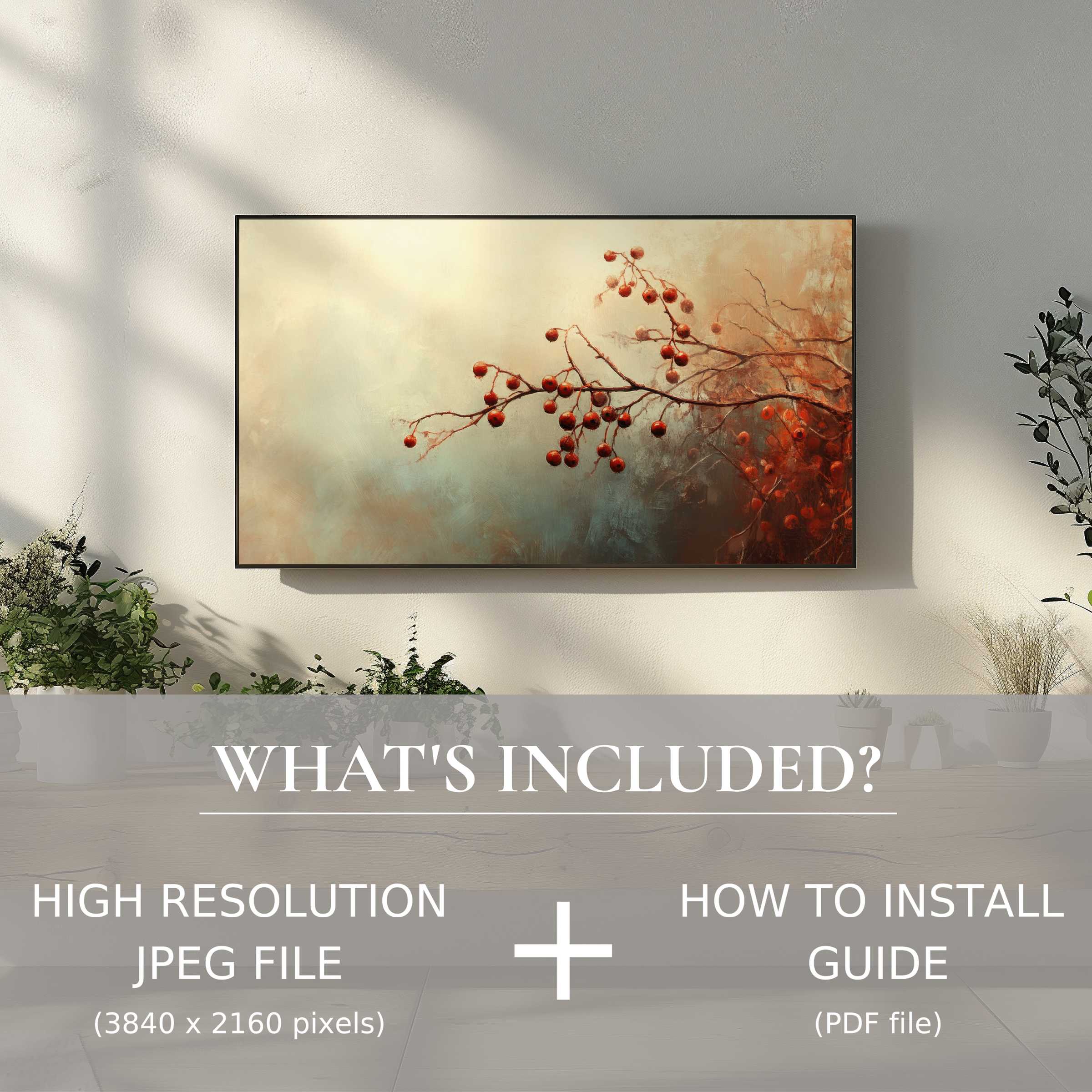 Elegant fall digital TV art download with easy use, enriching your stylish living space with warm, modern ambiance