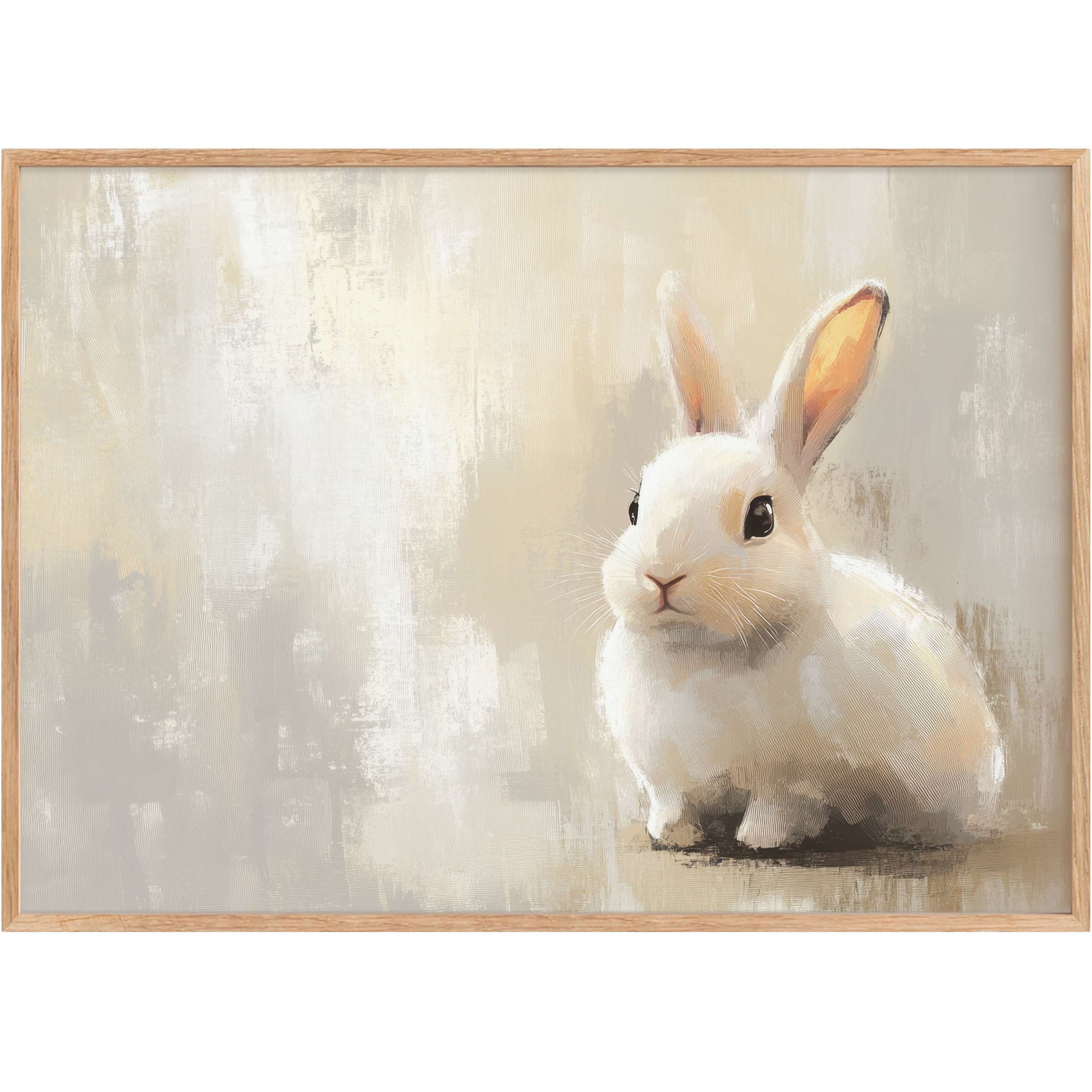 Softly hued easter printable wall art featuring a tender bunny, evoking serene warmth with creamy neutrals and gentle light