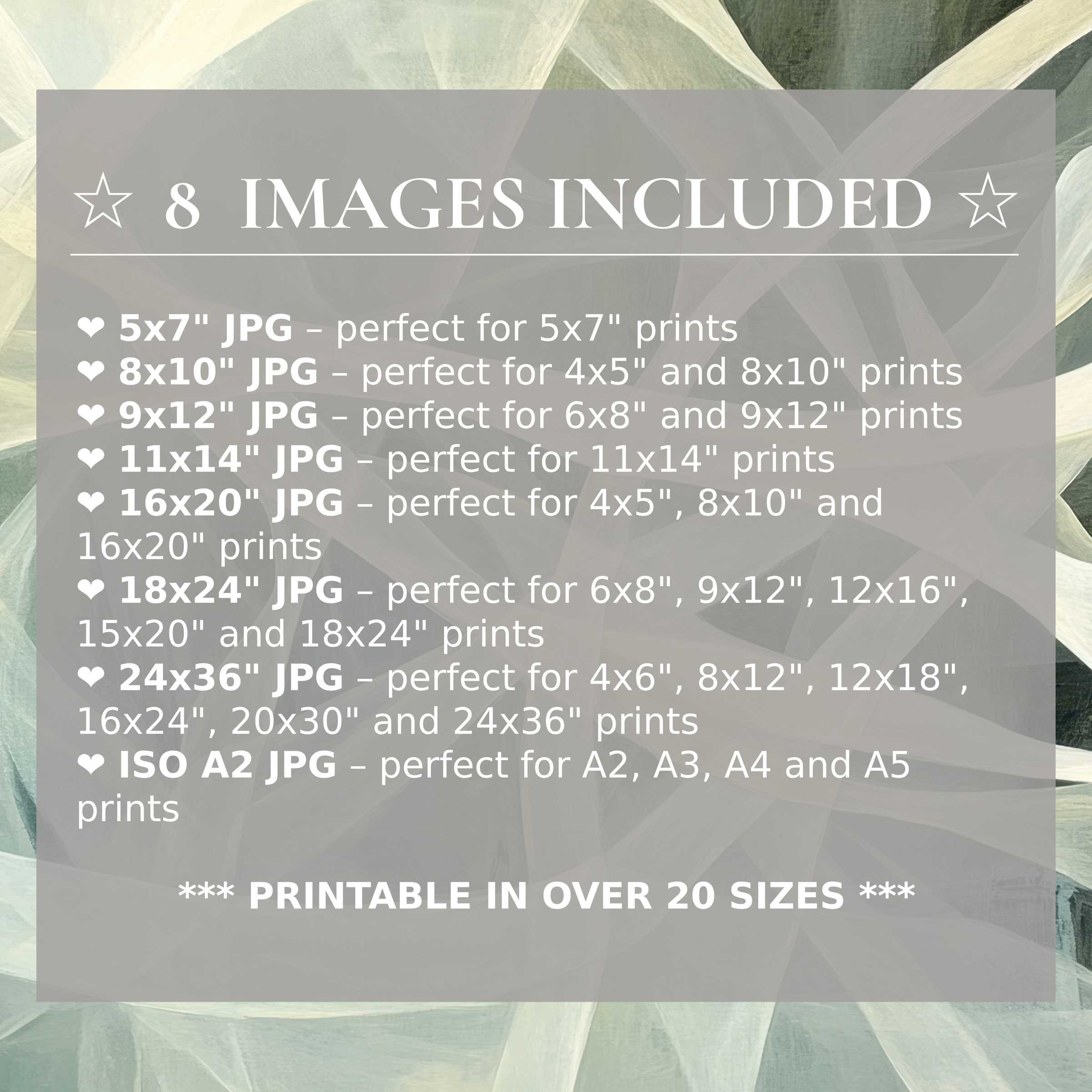 Radiant abstract digital print in serene greens and creams, elevating modern interiors with style and ease; includes 8 high-quality sizes