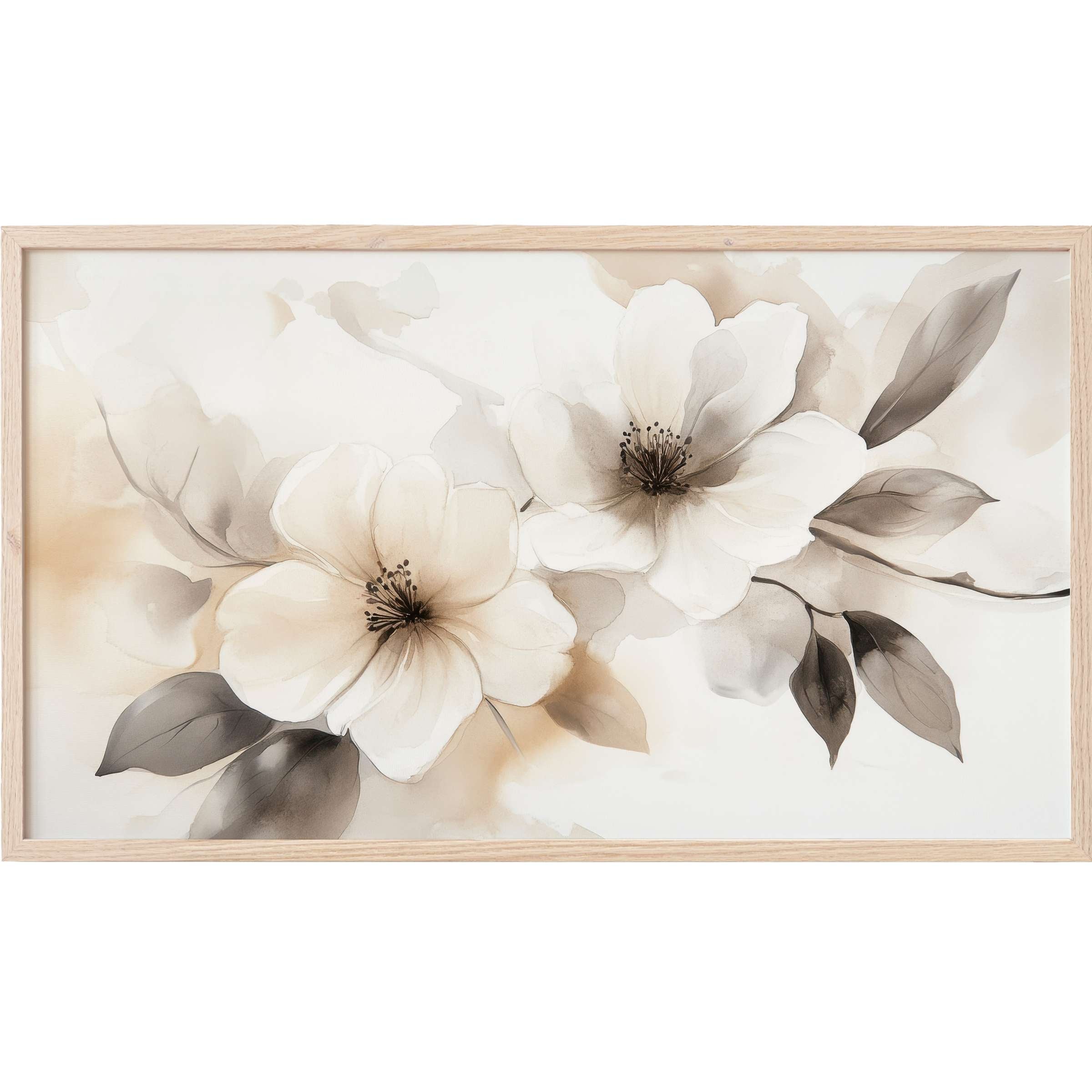 Delicate floral watercolor in soft beige and taupe tones, framed for elegant neutral Frame TV Art display