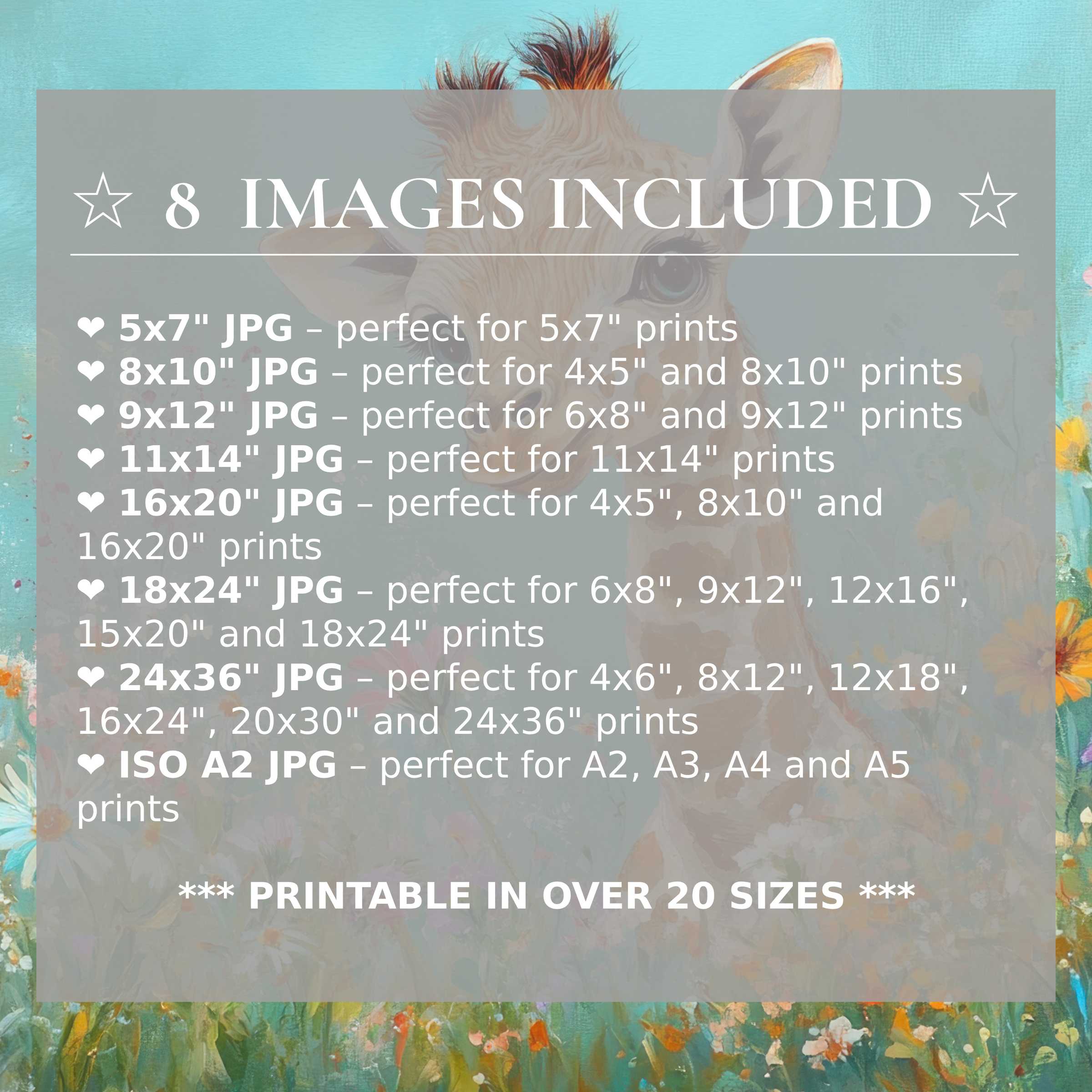 Radiant nursery digital print in soft aqua and warm florals, included in 8 high-quality sizes to elevate modern interiors with versatile elegance