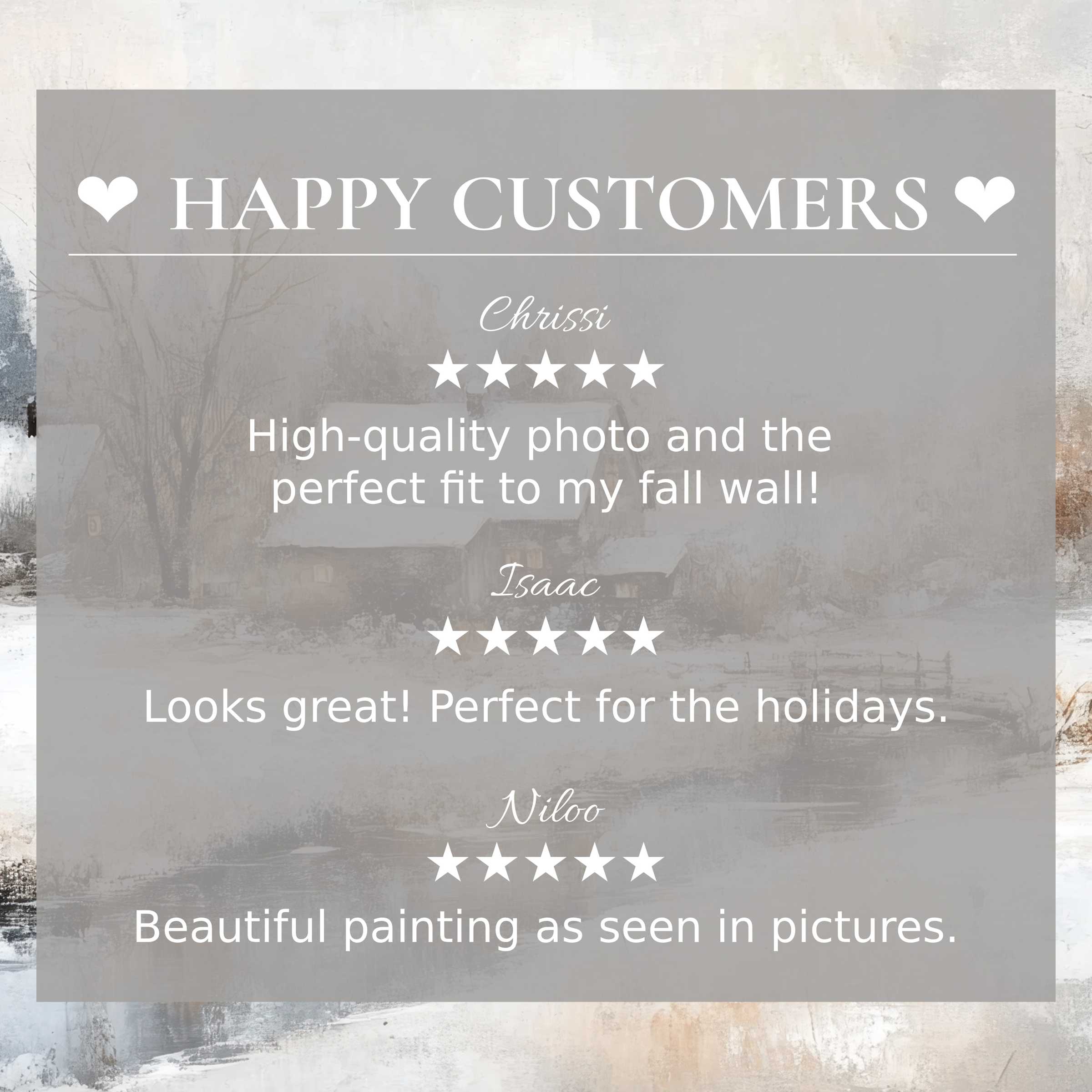 Happy customer reviews highlight vintage art for Frame TV with muted autumn landscape, fostering trust and elegance