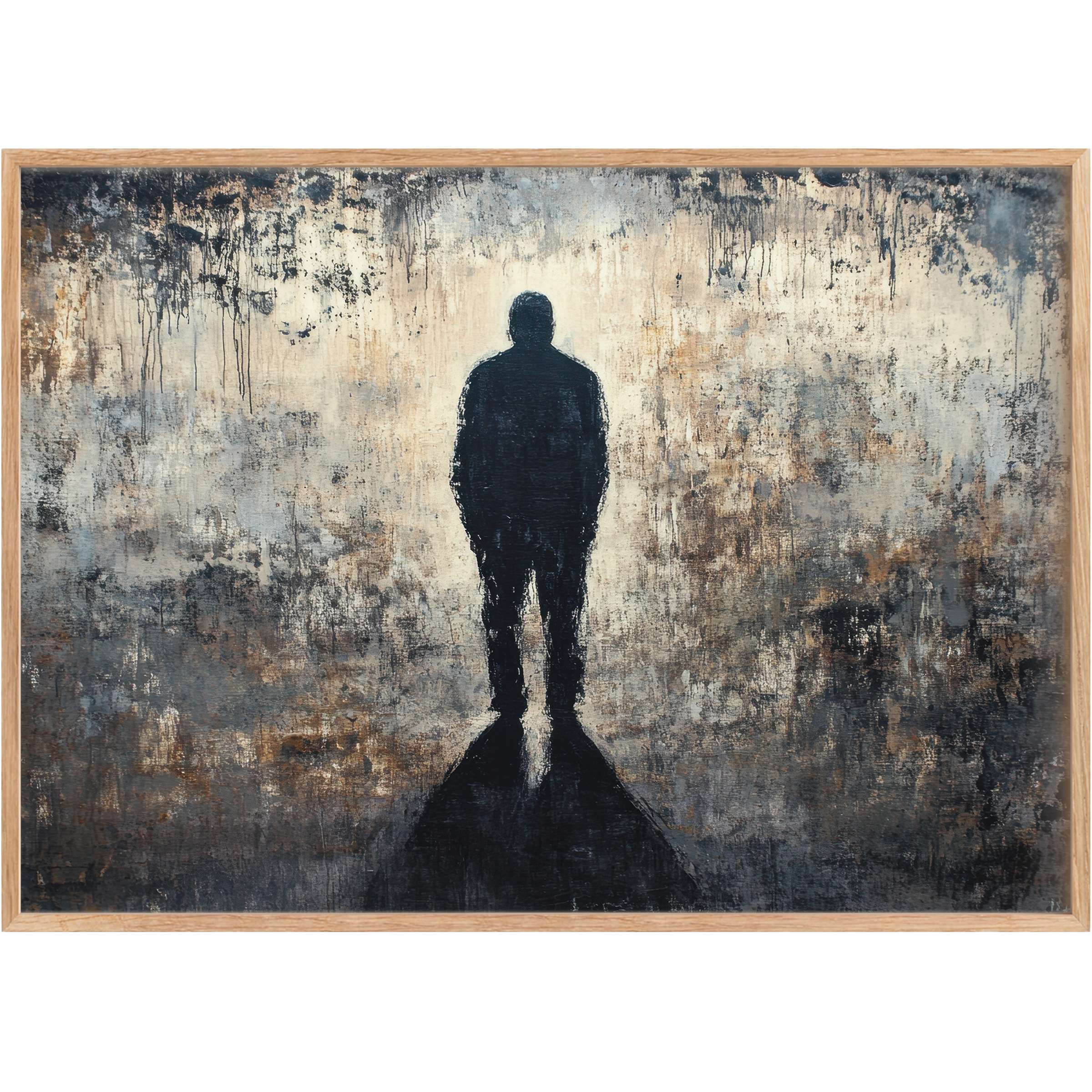 Moody street art printable wall art with deep blacks and muted grays, evoking contemplative solitude and textured urban elegance