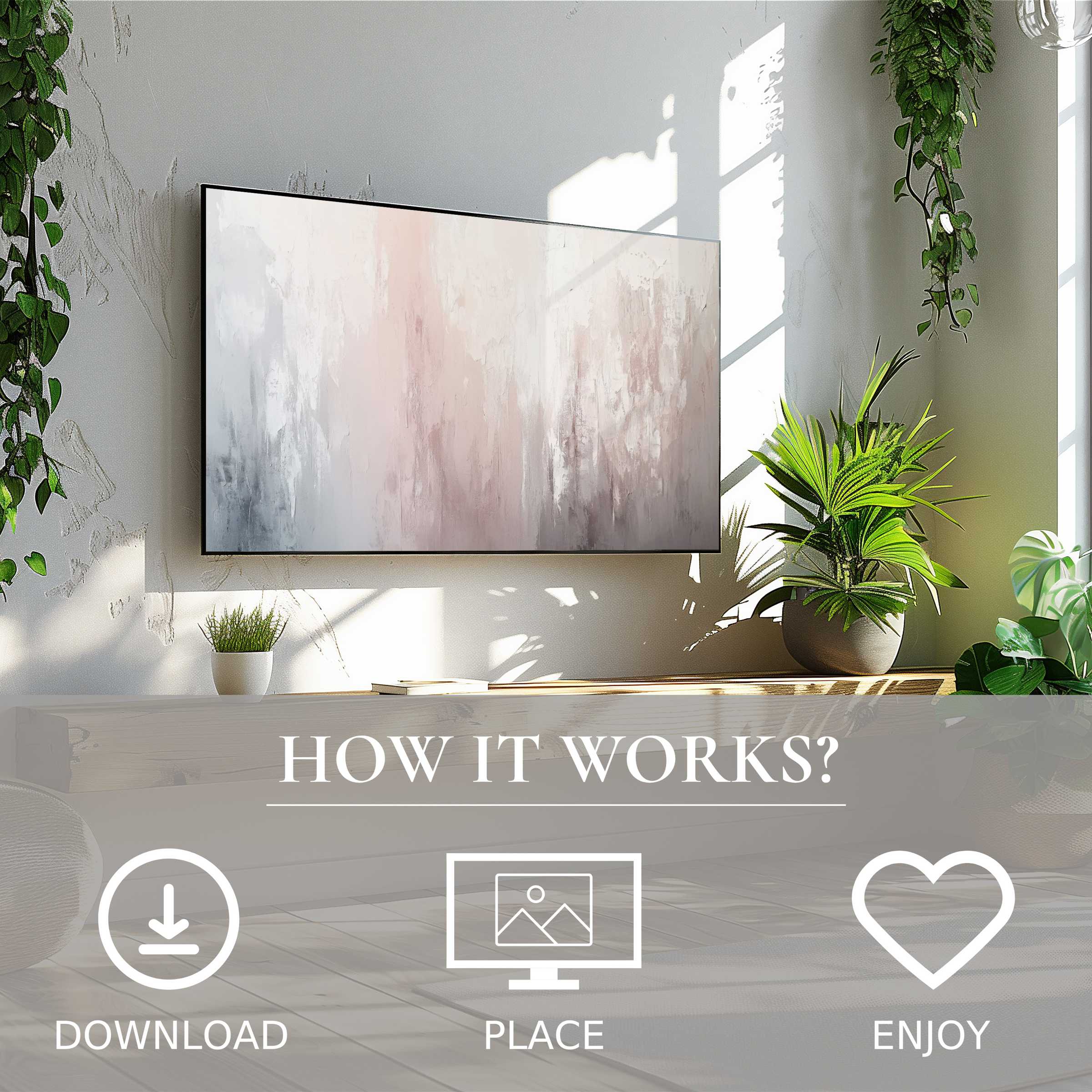 Modern art for Samsung TV with soft pastel flow motif, simple digital download to enrich living spaces effortlessly