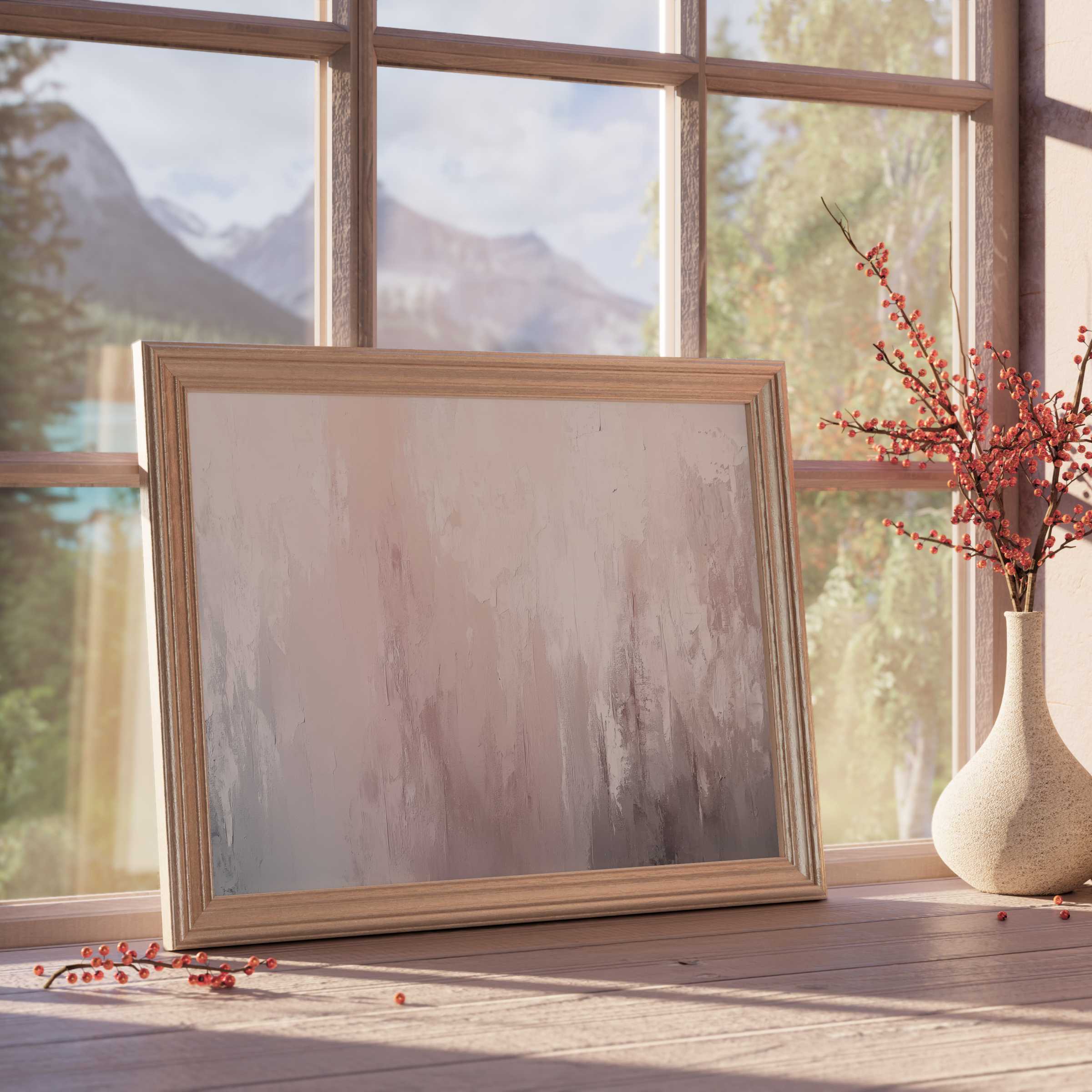 Modern downloadable art in soft neutrals creates a calm, curated ambiance for tranquil, design-forward living spaces