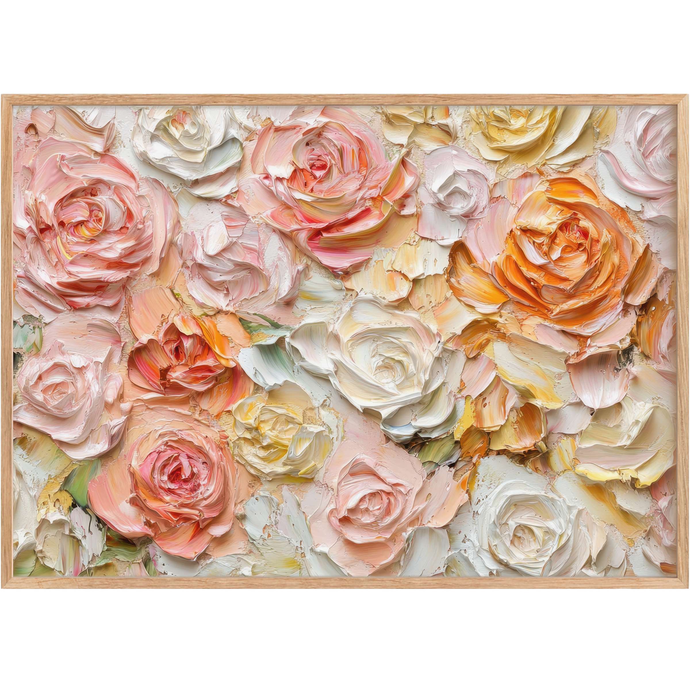Lush floral printable wall art in soft peaches, creams, and warm ambers, evoking a radiant, elegant ambiance for refined interiors