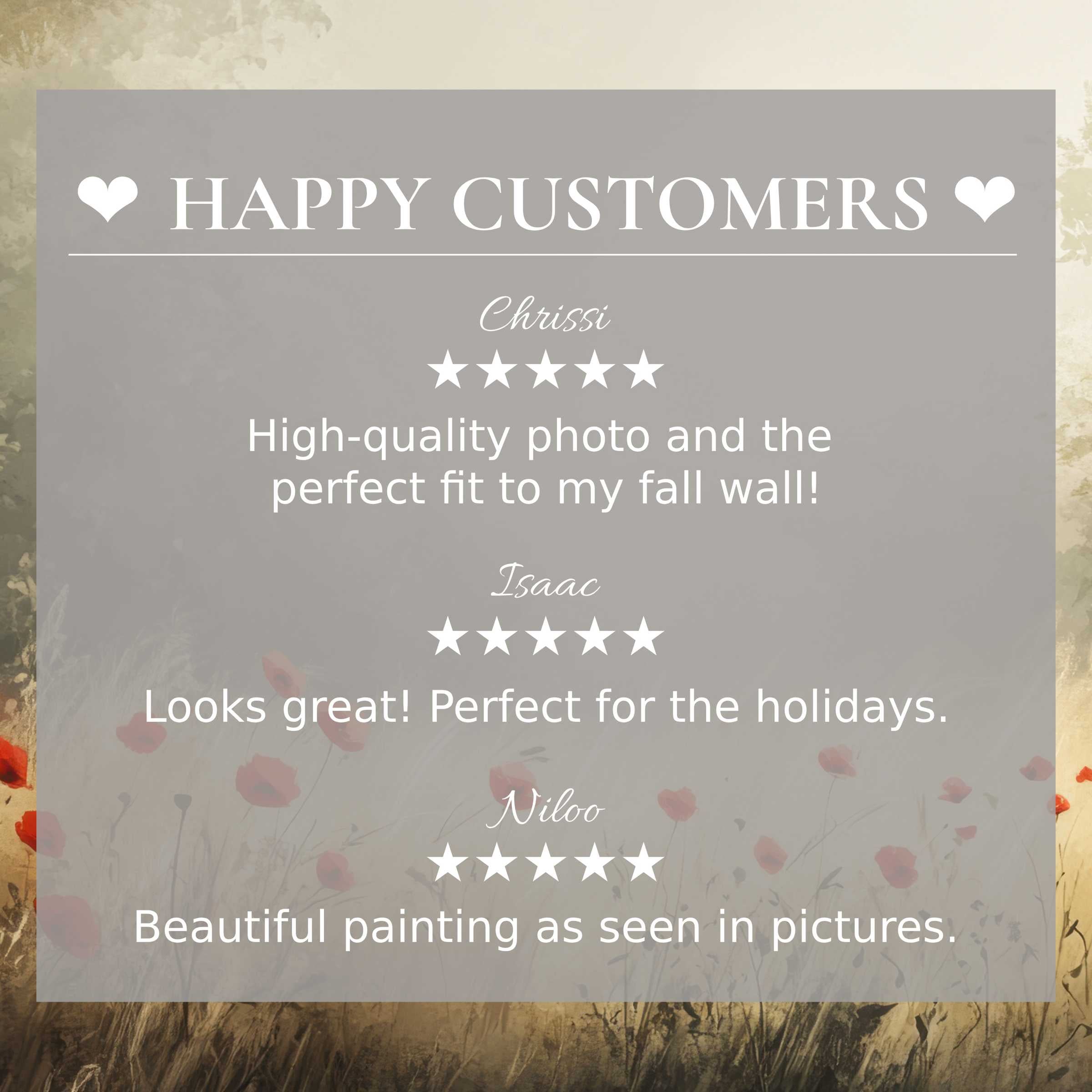 Elegant poppy field art with soft tones; spring art for Frame TV highlights happy customer reviews and trust