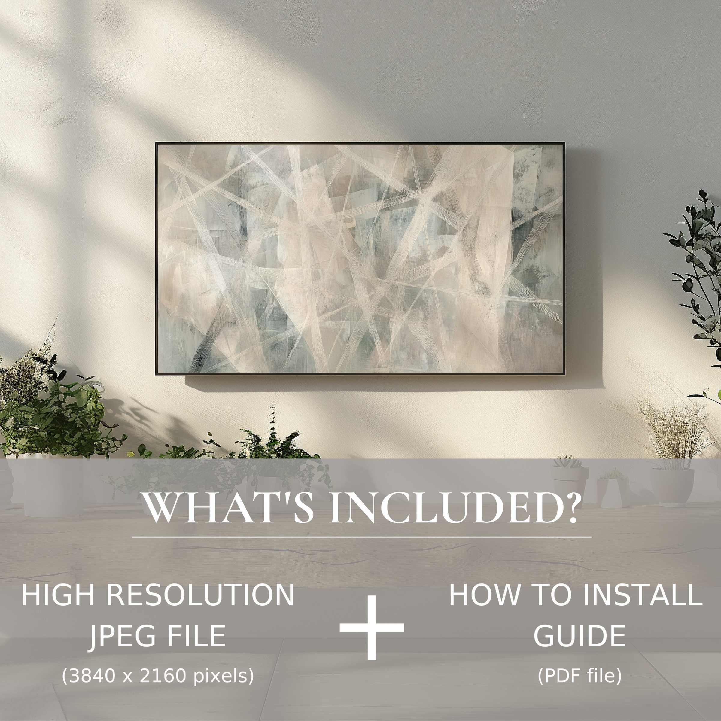 Abstract digital TV art download enhances your living space with elegant ease in a modern, stylish setting