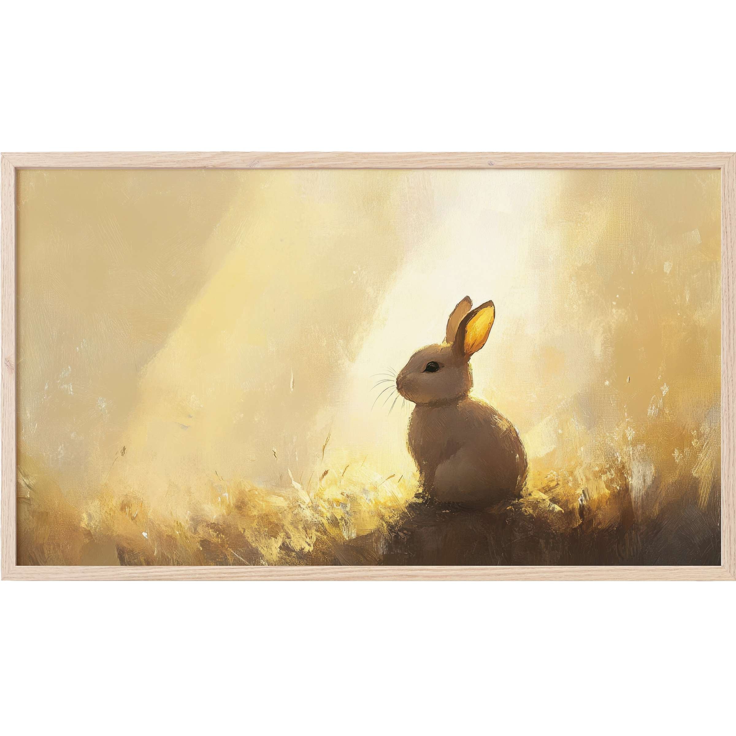 Elegant easter Frame TV Art featuring a softly lit bunny in warm gold and beige tones with a textured painterly style