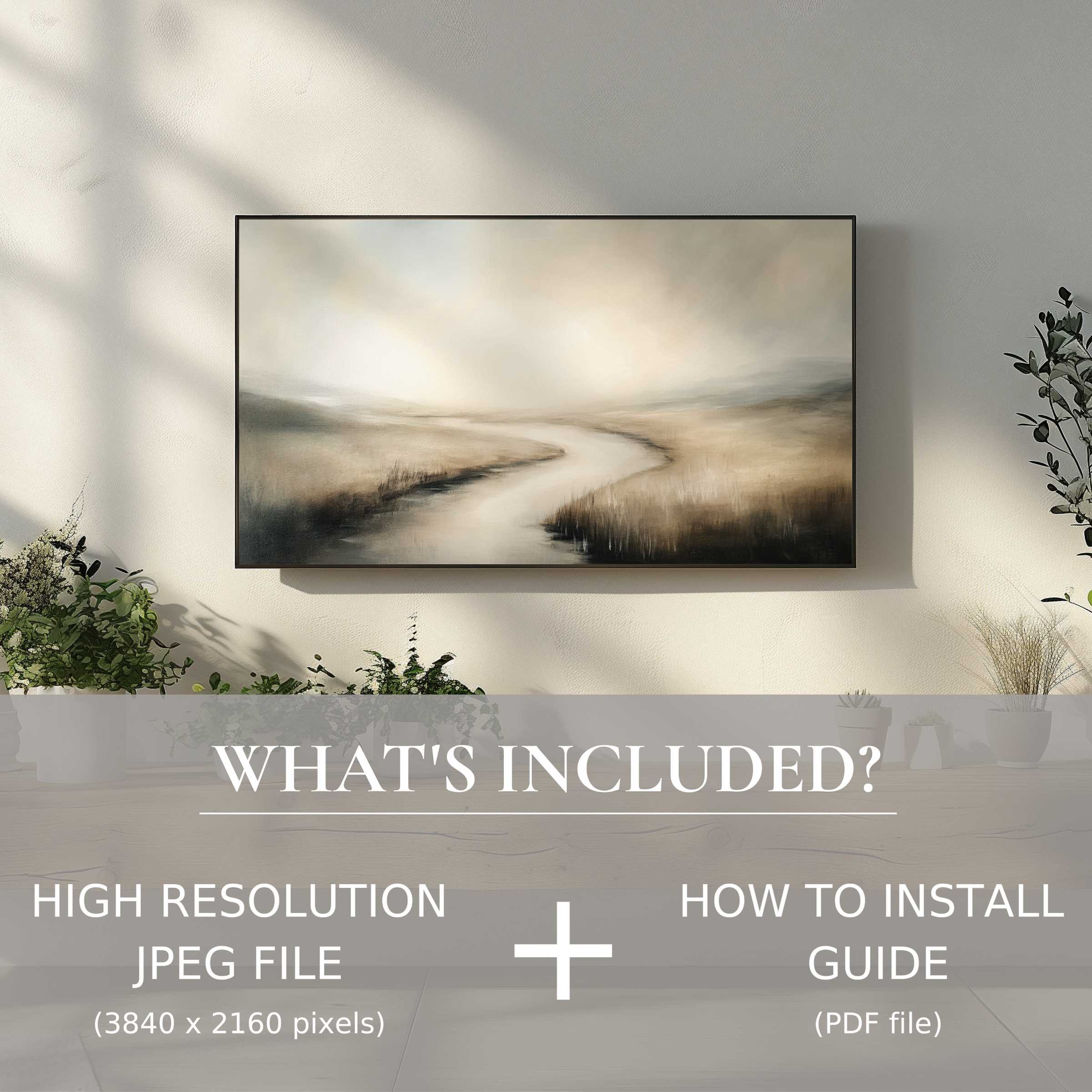 Elegant landscape digital TV art download, enhancing your living space with easy, high-res digital use and guide