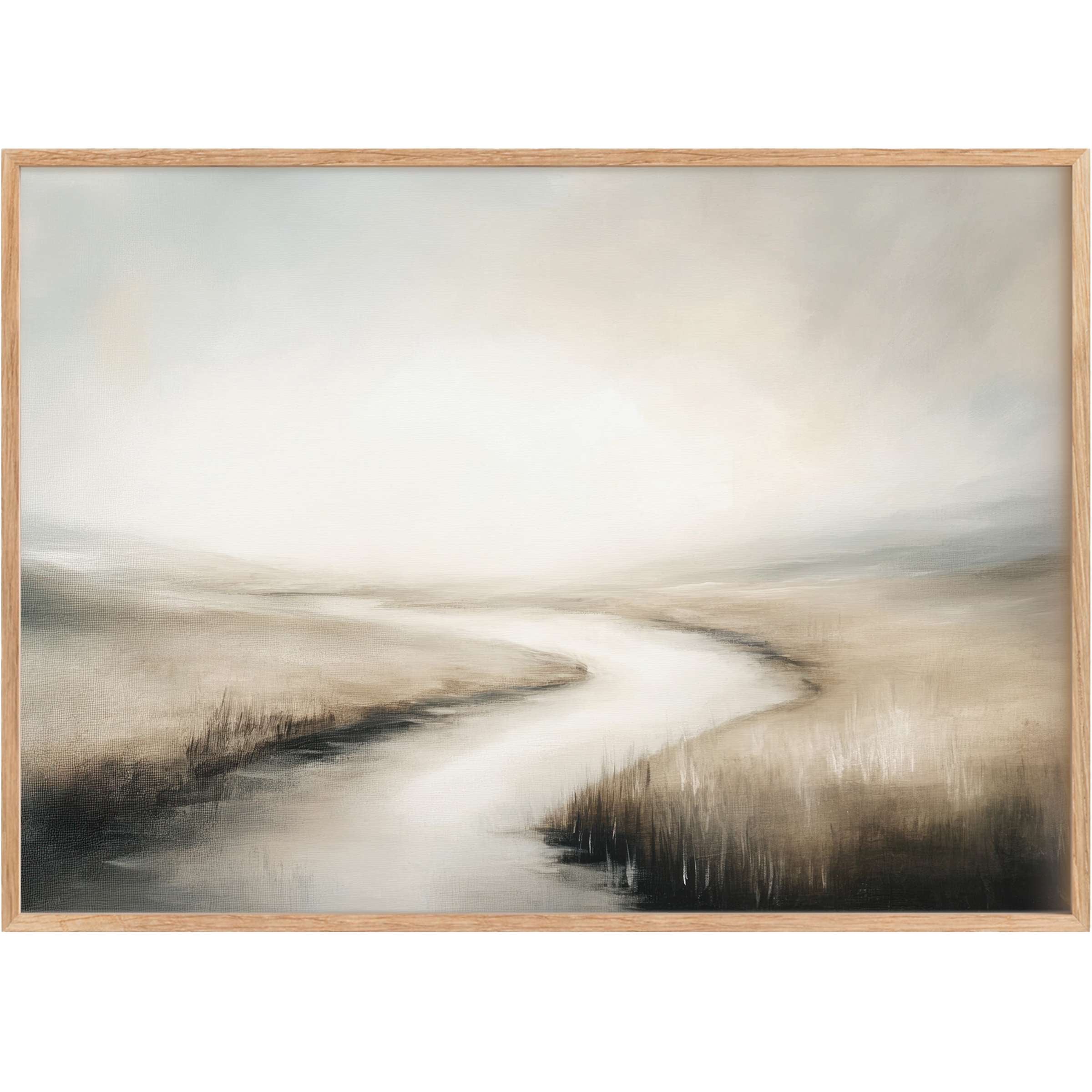 Serene landscape printable wall art with soft beige and gray hues, evoking calm and timeless elegance for chic interiors