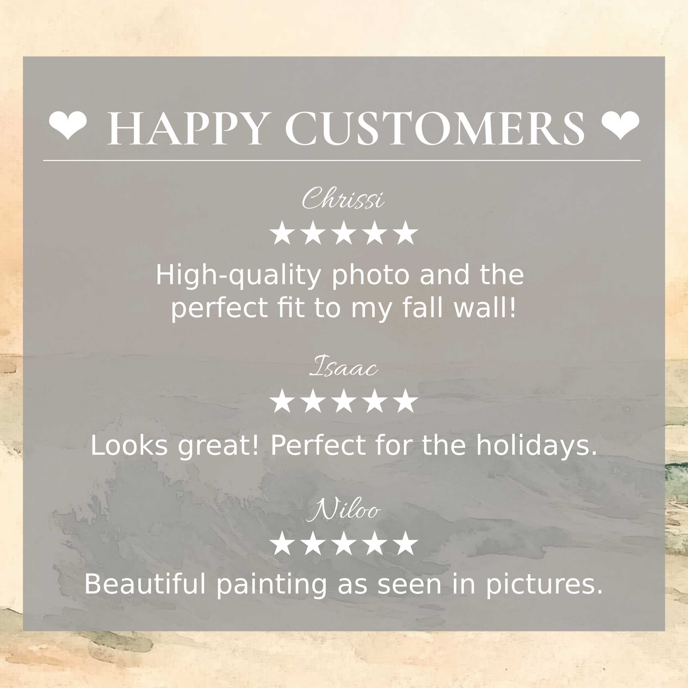 Elegant summer art for Frame TV with abstract sunset colors, showcasing happy customer praise and trusted quality