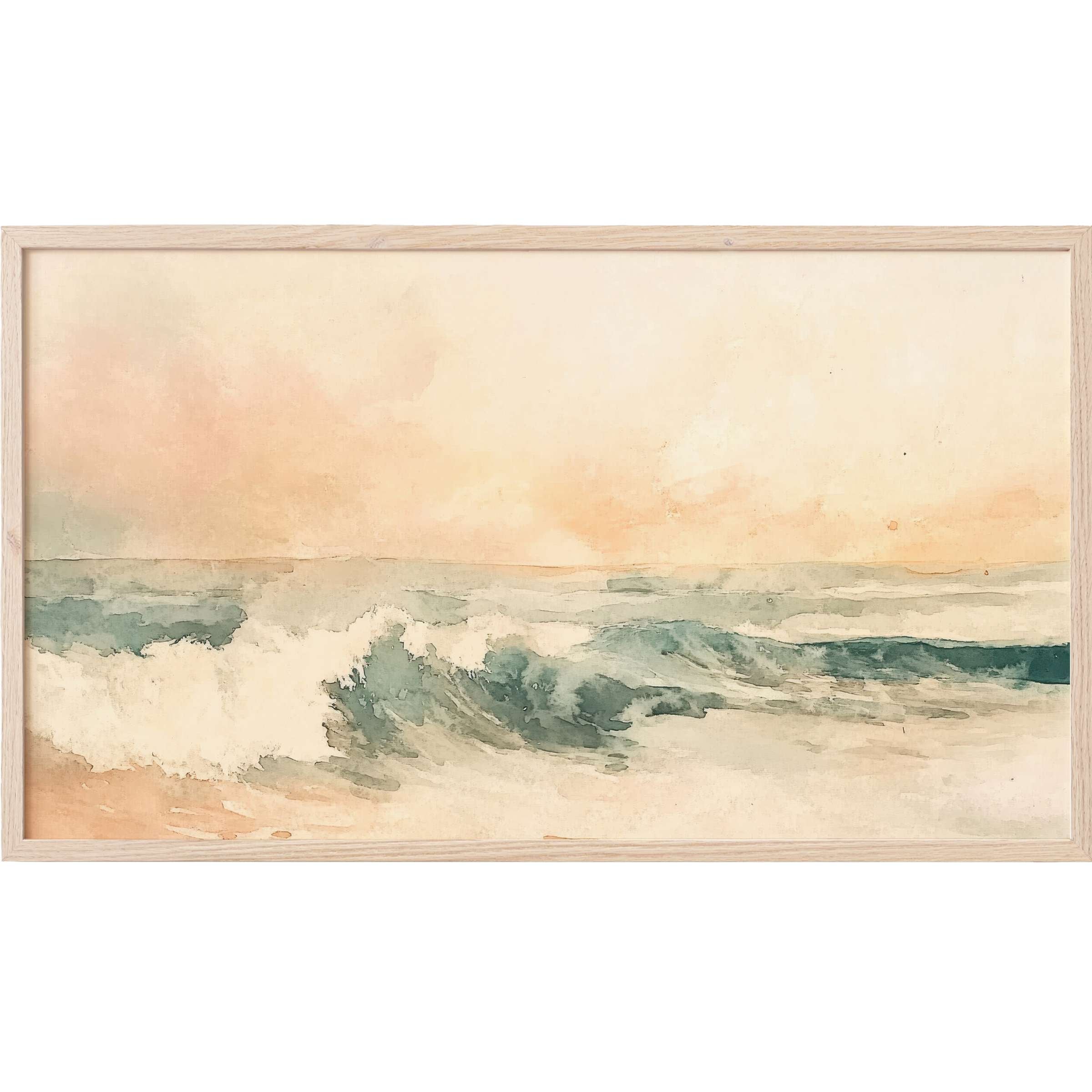 Elegant watercolor seascape with soft blues and warm neutrals, perfect as summer Frame TV Art for stylish interiors