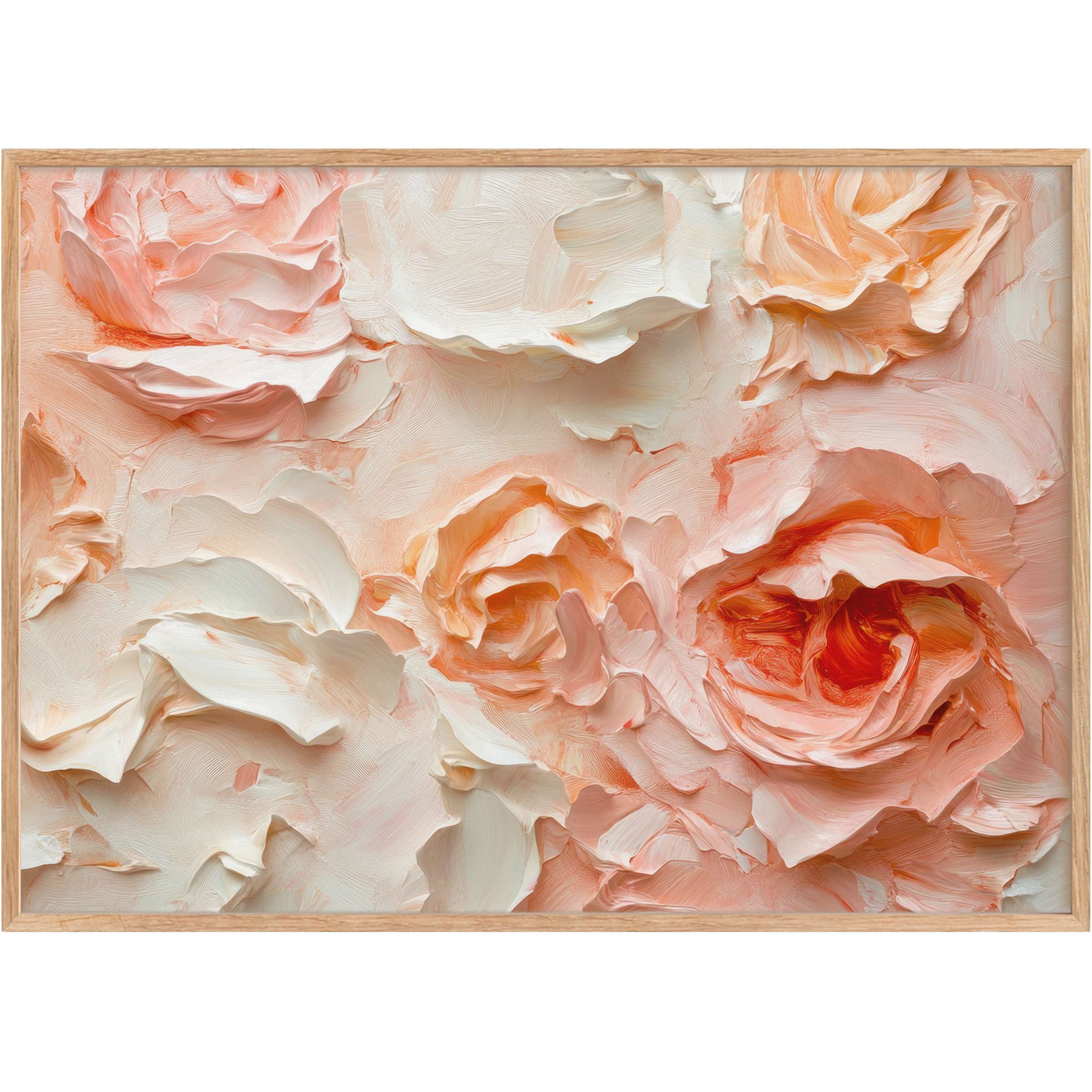 Elegant floral printable wall art in soft peach and ivory hues, radiating warmth and delicate sophistication