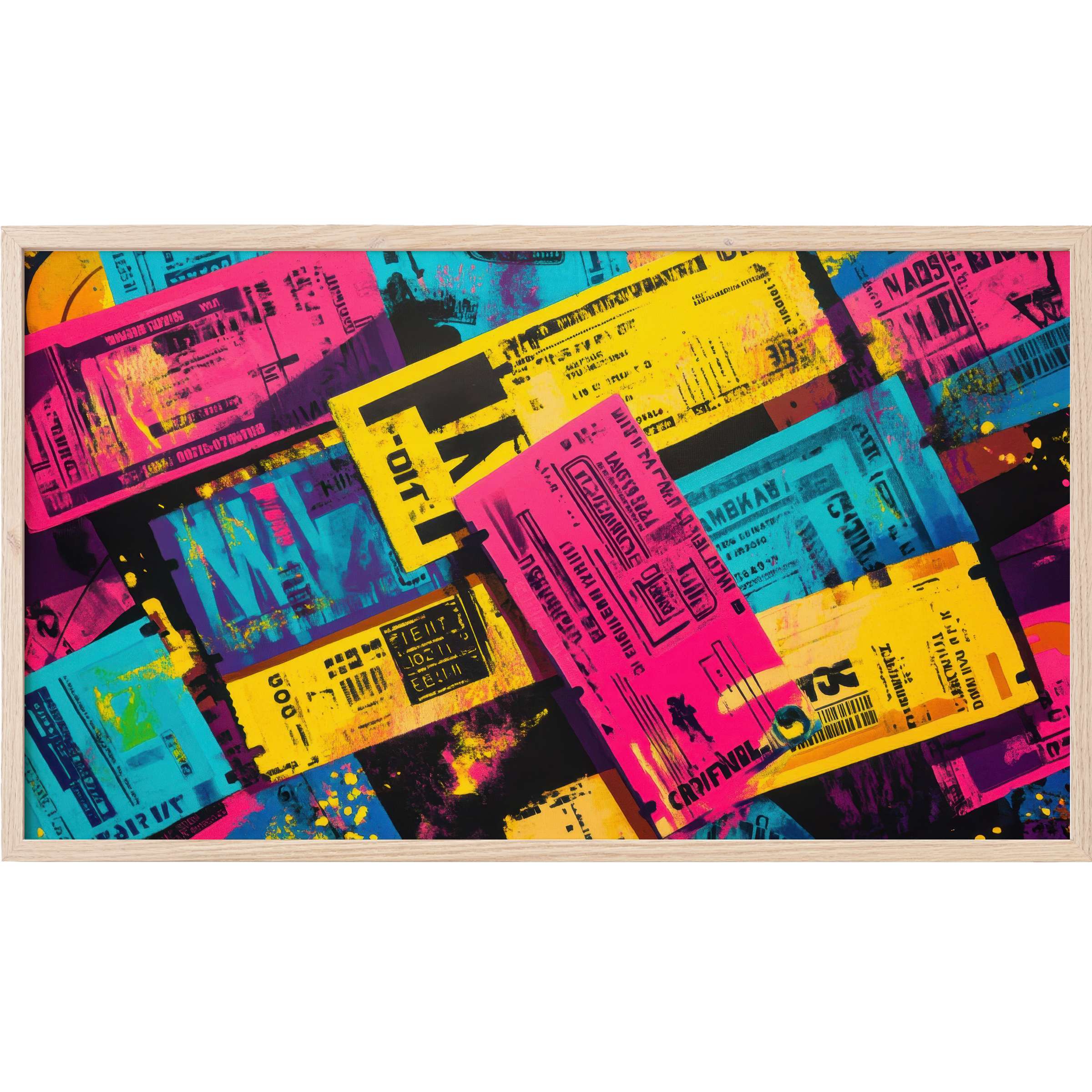 Vibrant layered collage in cyan, magenta, yellow, and black with bold typography, pop art Frame TV Art style