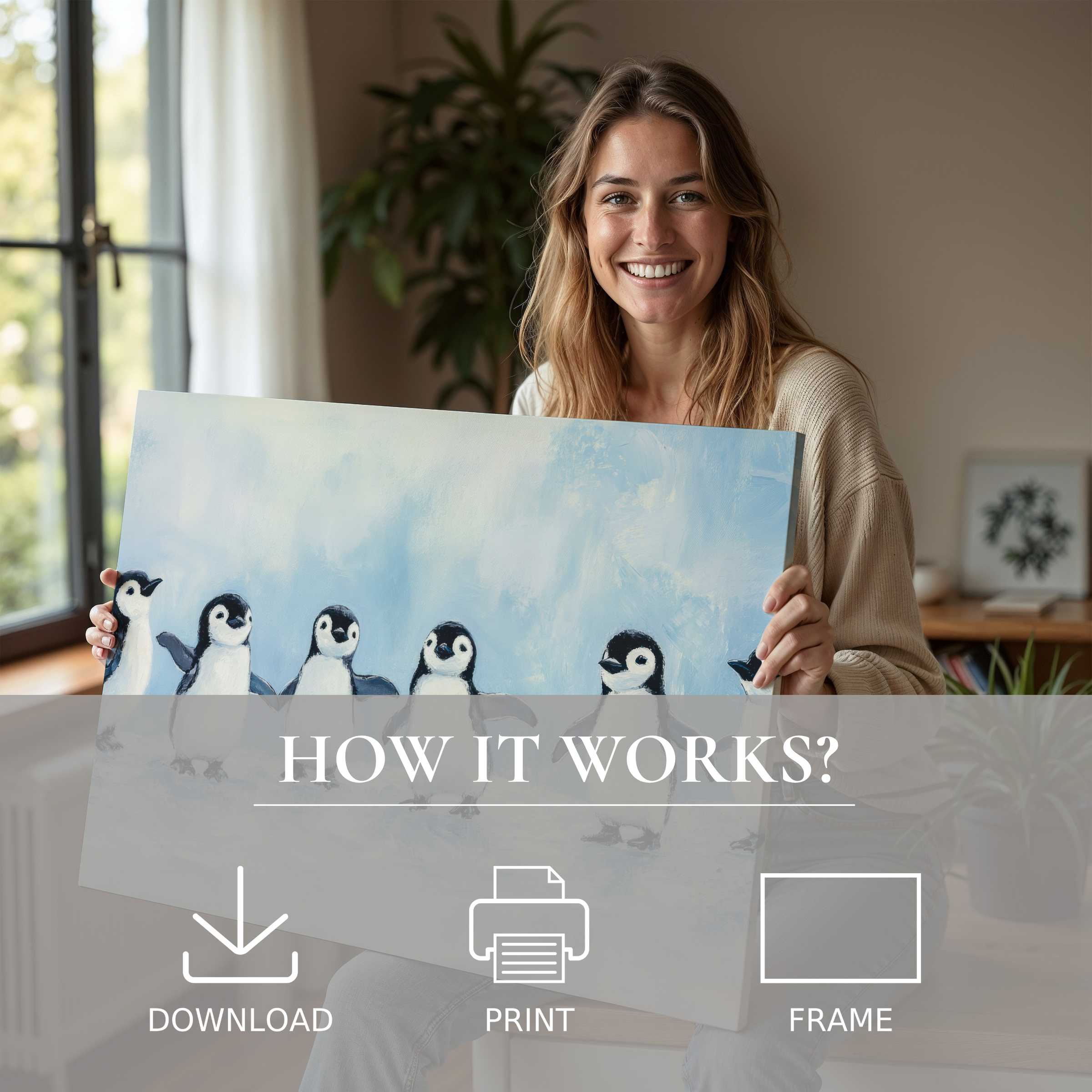 A serene moment reveals the joy of living with nursery digital art print-charming penguin tones elevate a modern home