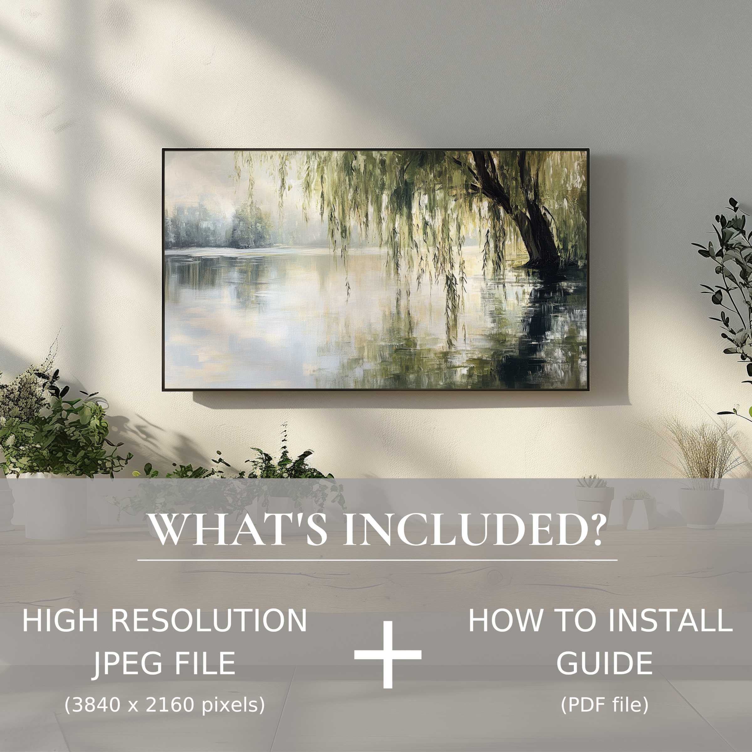 Elegant tree digital TV art download brightens modern living space with easy digital use and serene natural imagery