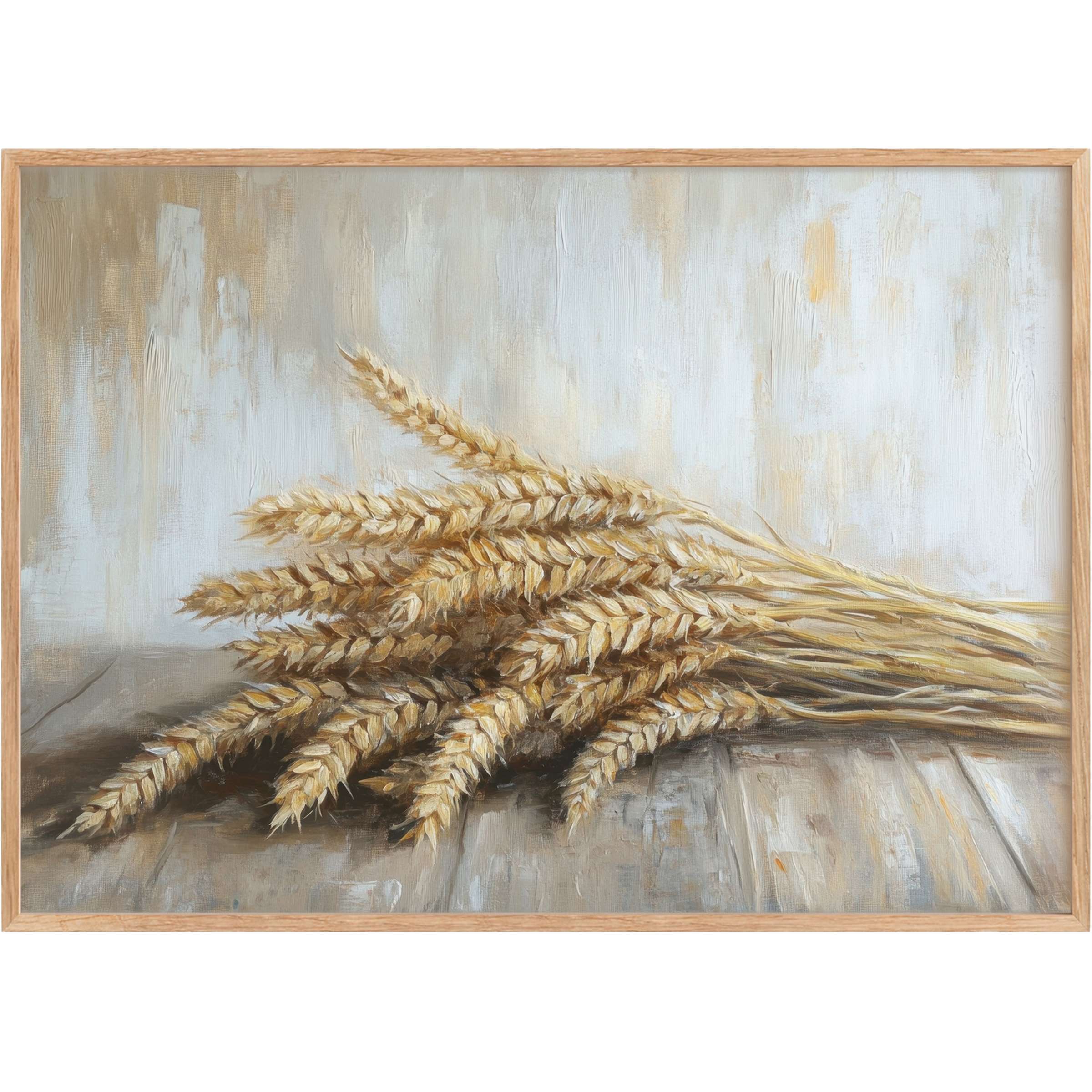 Golden wheat bundles rest gently on weathered wood, infusing farmhouse printable wall art with warm, serene rustic elegance