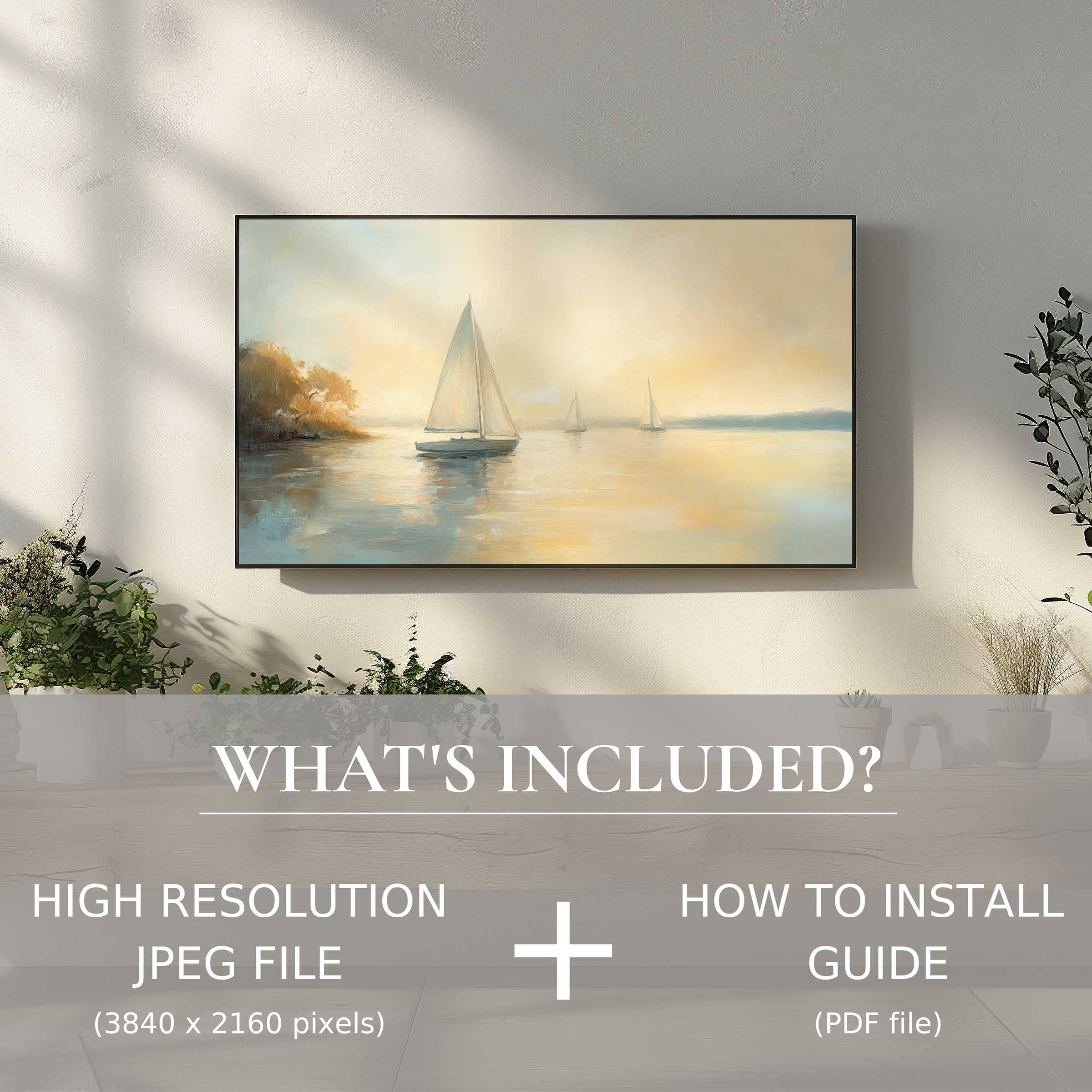 Elegant coastal digital TV art download enhances living spaces with ease and style through simple digital use