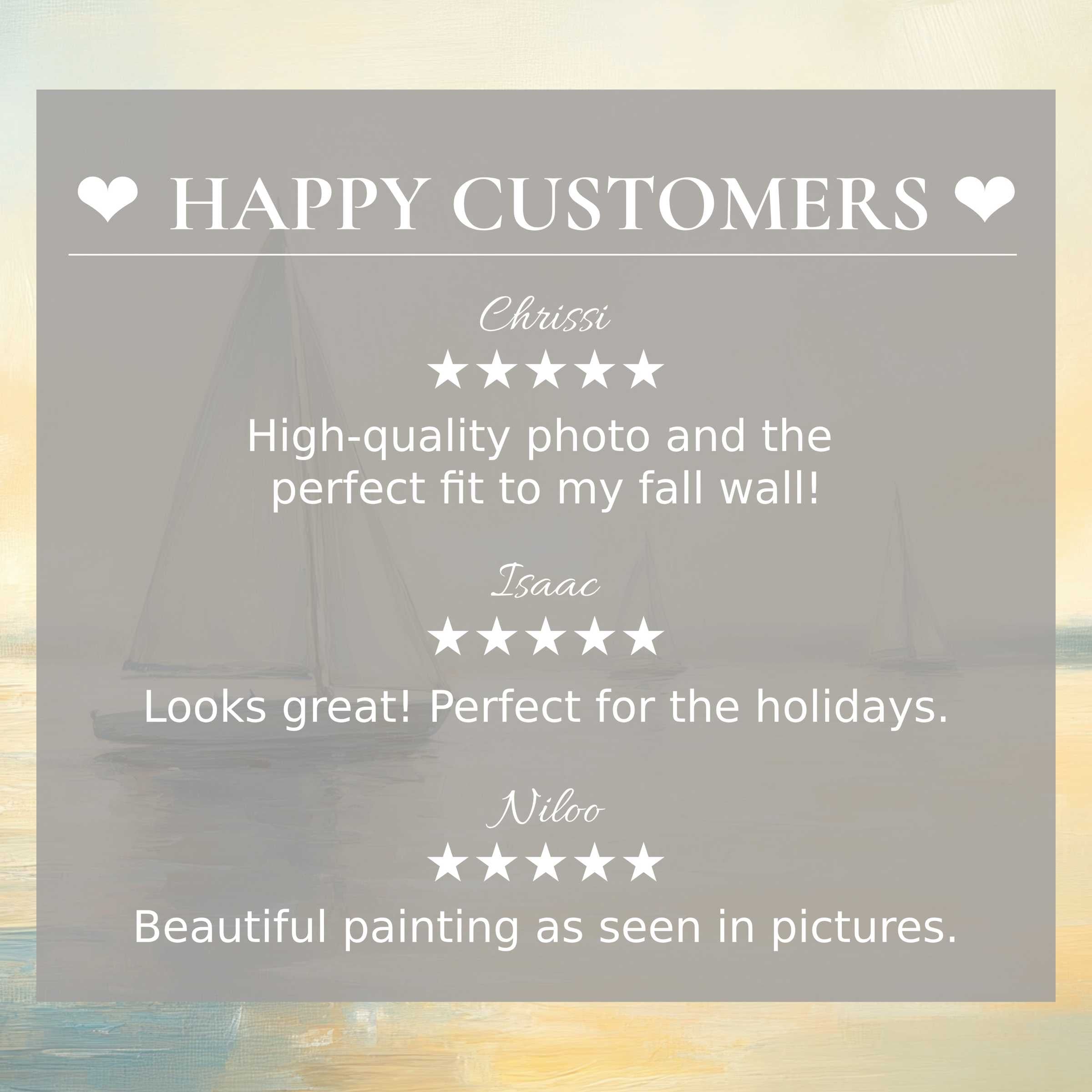 Coastal art for Frame TV with abstract sunset hues, showcasing happy customer reviews to inspire trust and elegance