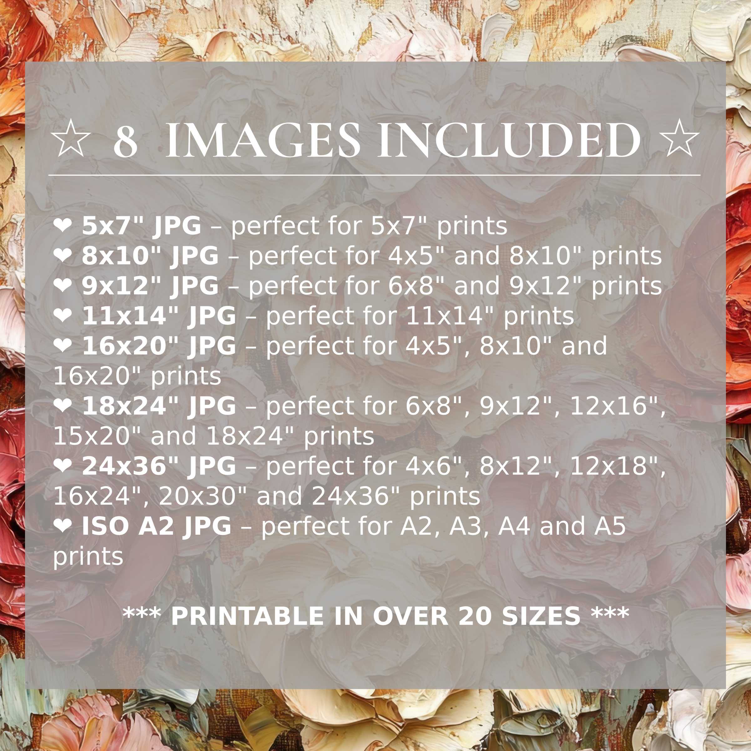 Floral digital print in radiant blush, cream, and amber hues, offered in 8 high-quality sizes to elevate modern interiors with versatile elegance