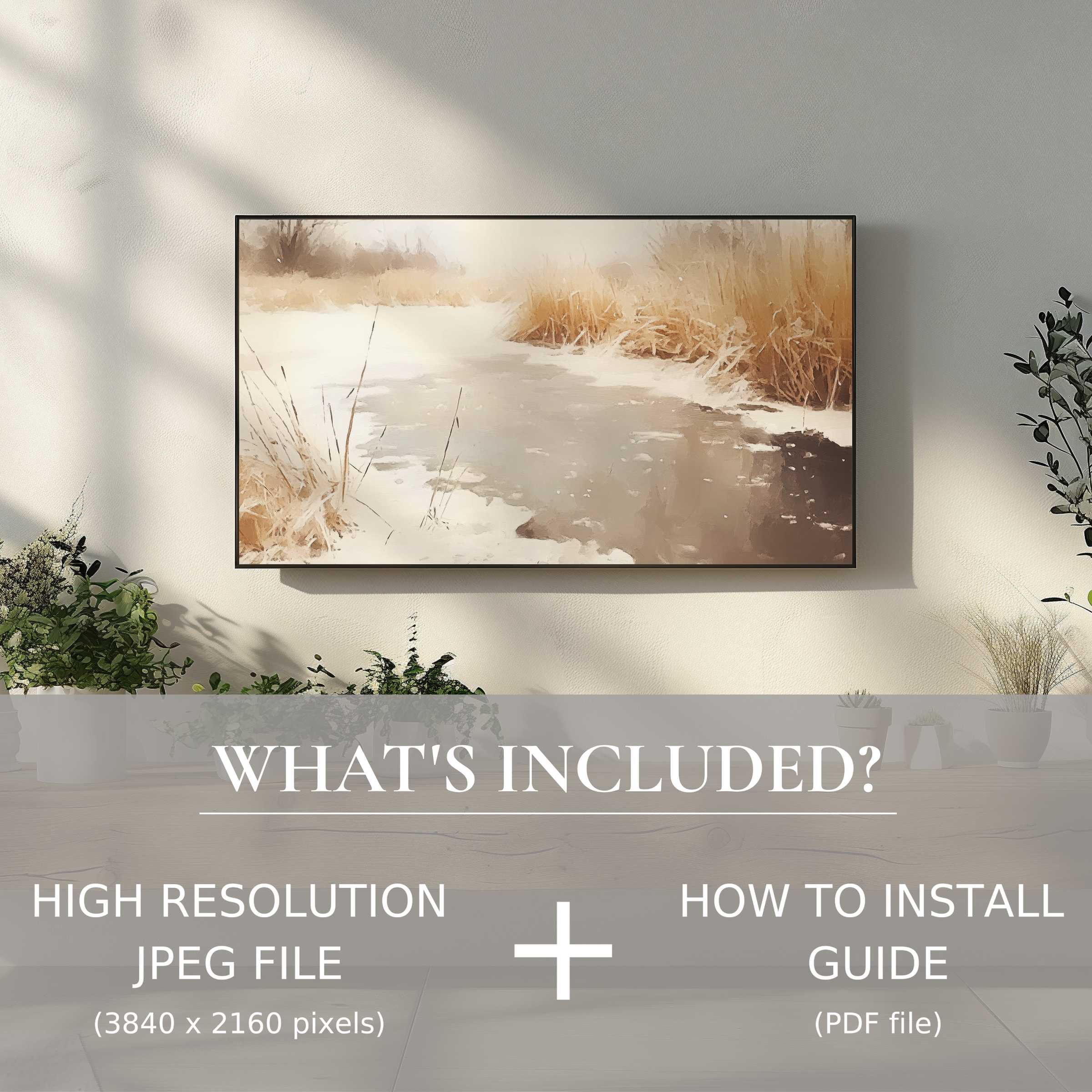 Elegant winter digital TV art download transforming living spaces with easy digital use and serene snowy landscape