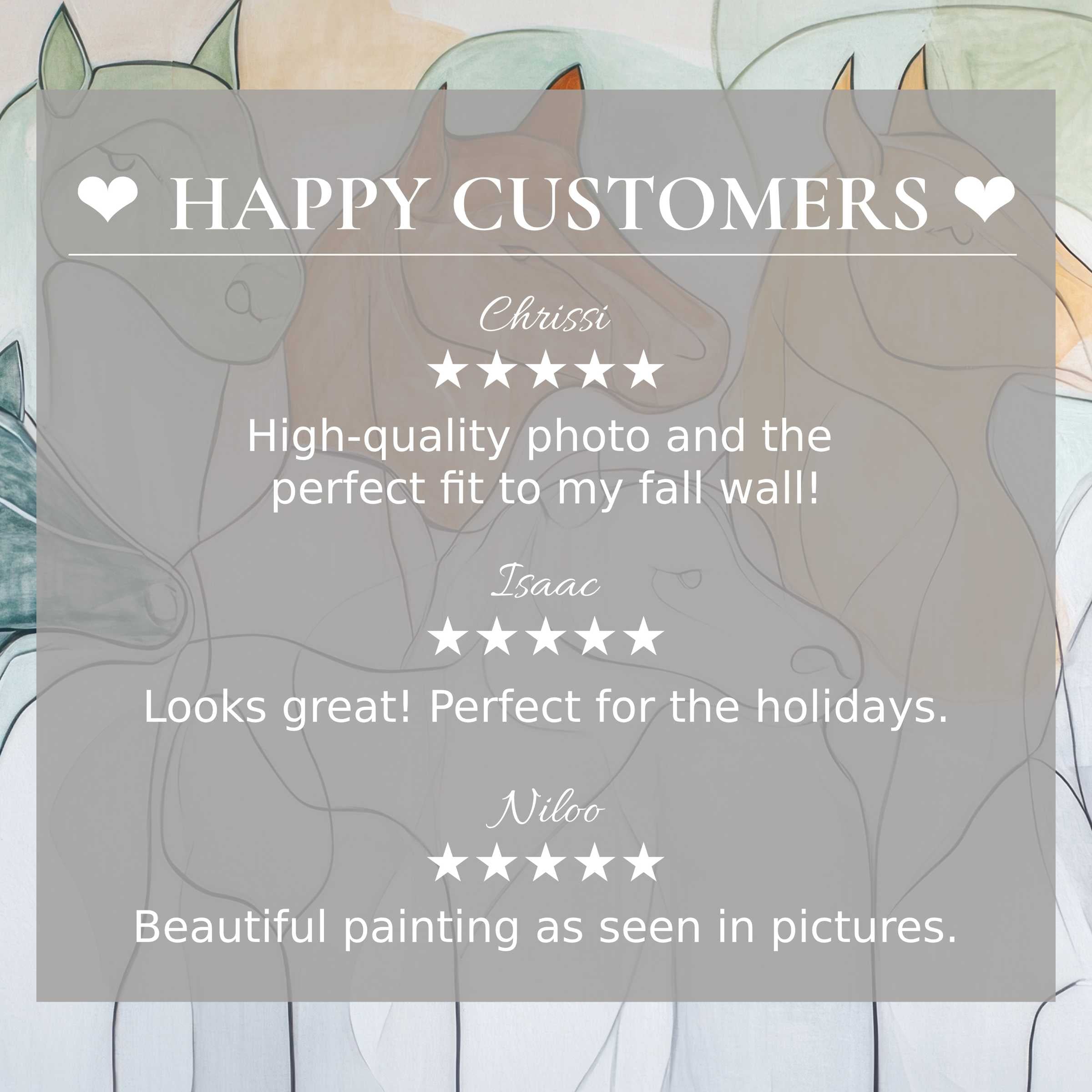 Minimalist art for Frame TV with abstract muted tones highlights happy customer reviews and elegant, trust-building design