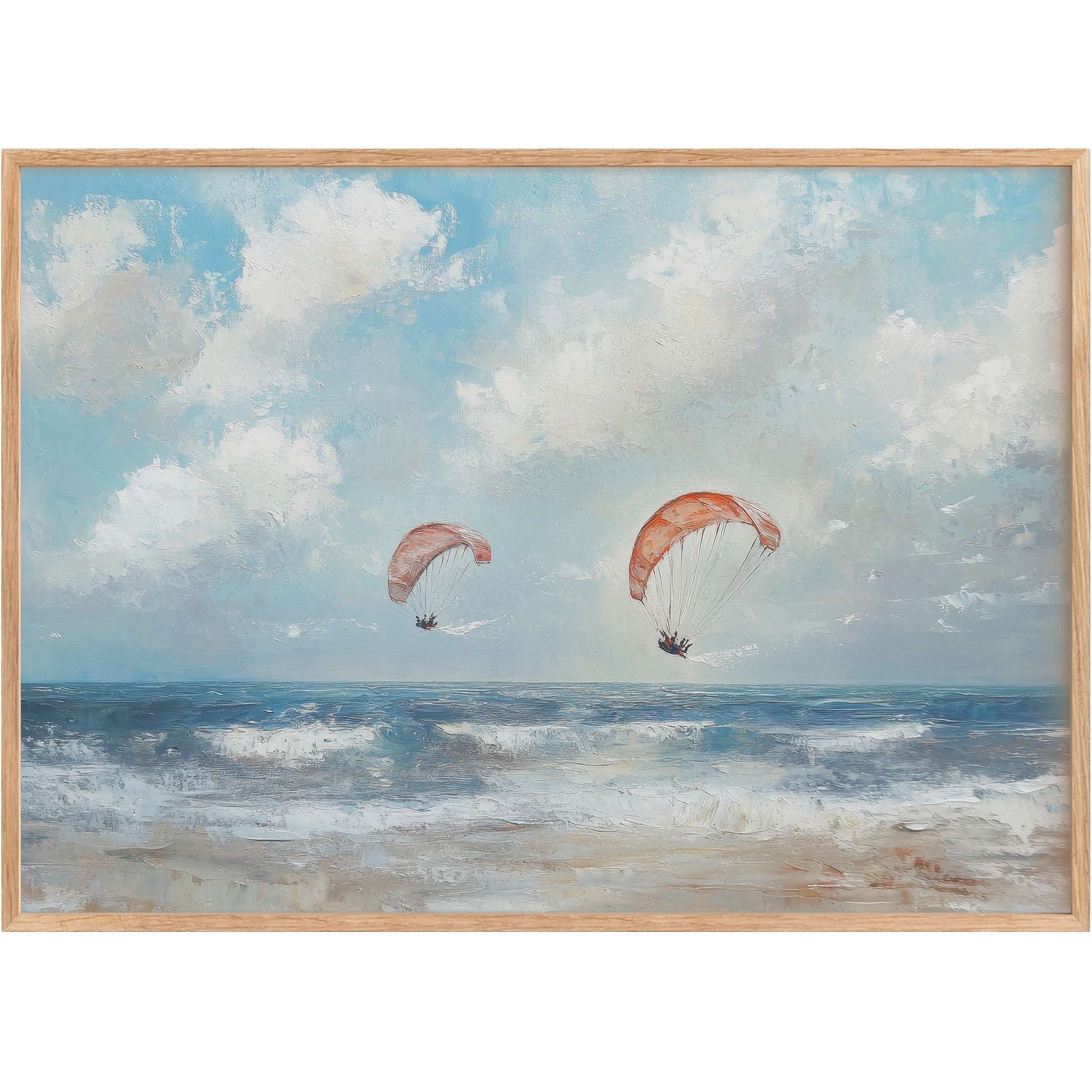 Serene beach printable wall art capturing soft blue skies and gentle waves, evoking radiant freedom and coastal elegance