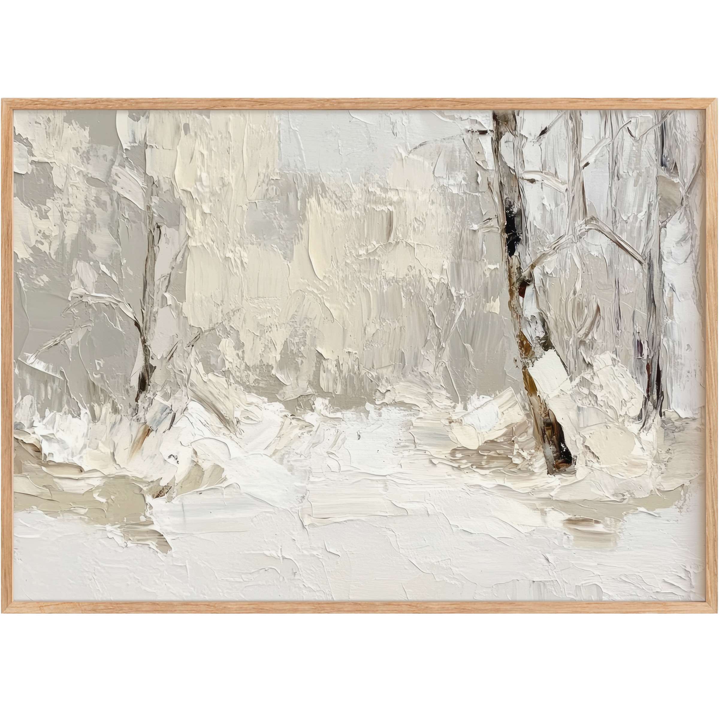 Softly textured in muted creams and grays, this vintage printable wall art evokes a serene, snowy forest calm