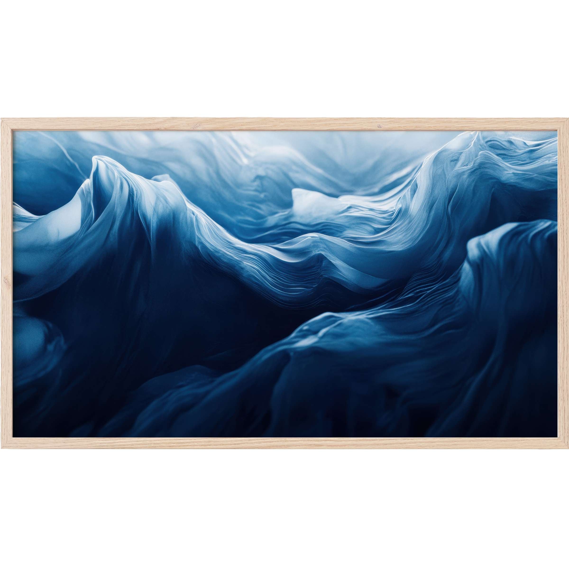 Abstract flowing blue waves with soft gradients and textured depth, a serene modern Frame TV Art statement piece