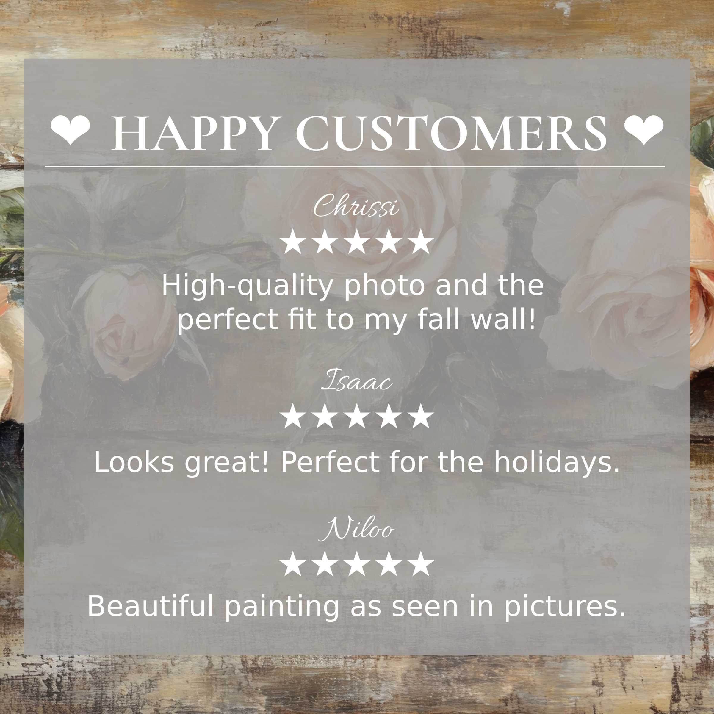 Elegant floral art for Frame TV with soft rose background and happy customer reviews building trust and style appeal