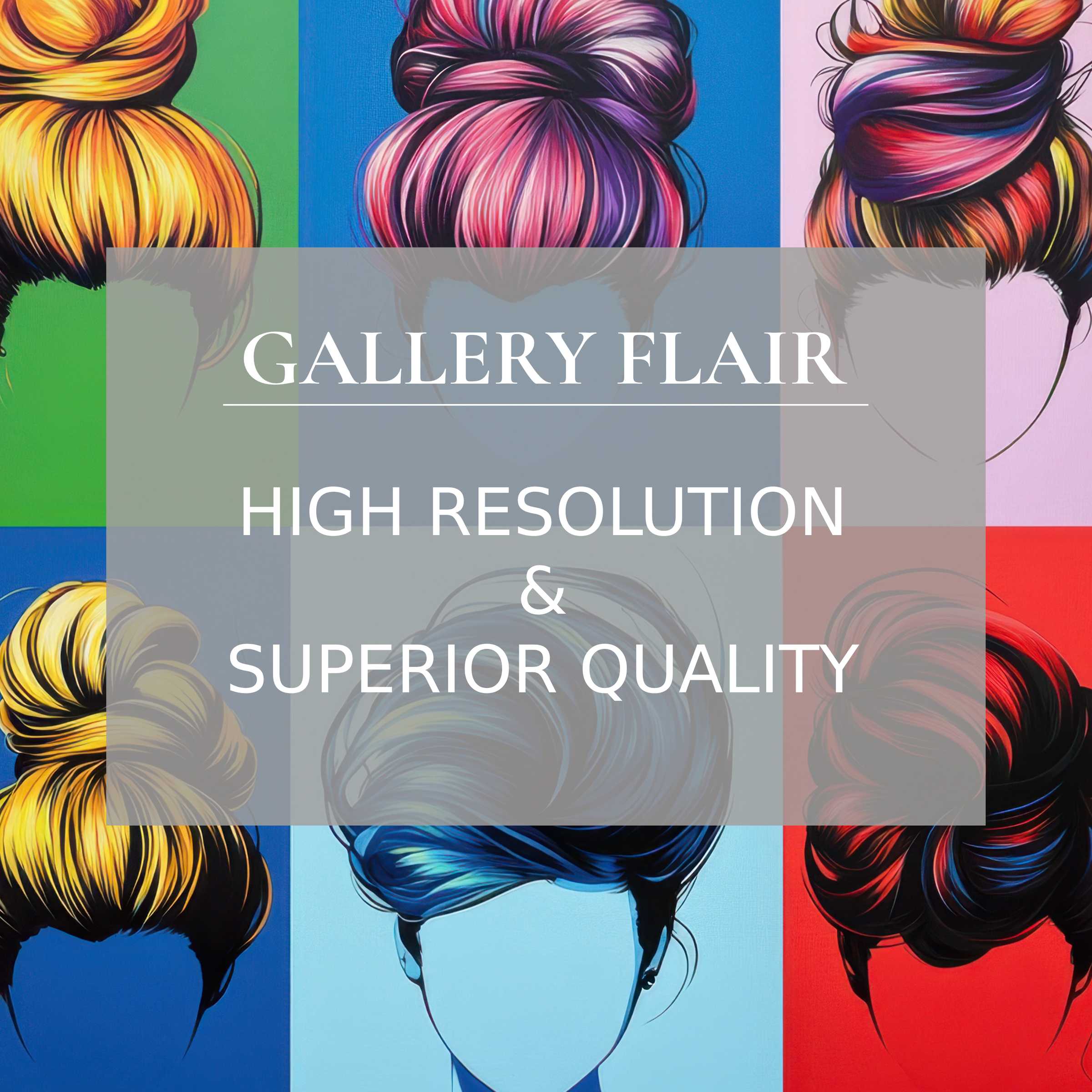 Vibrant pop art printable art with bold, multicolored hairdos that radiate modern elegance and elevate chic interiors