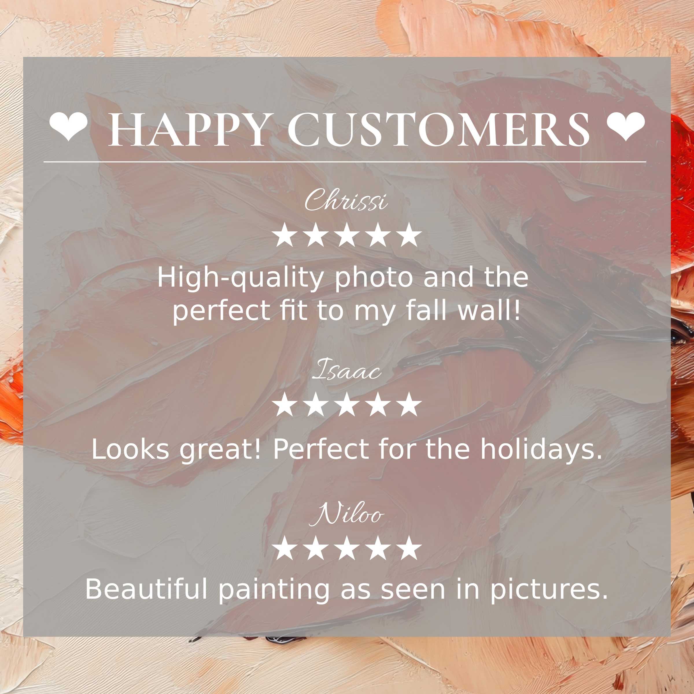 Fall art for Frame TV with abstract sunset hues, showcasing happy customer reviews that build trust and elegance