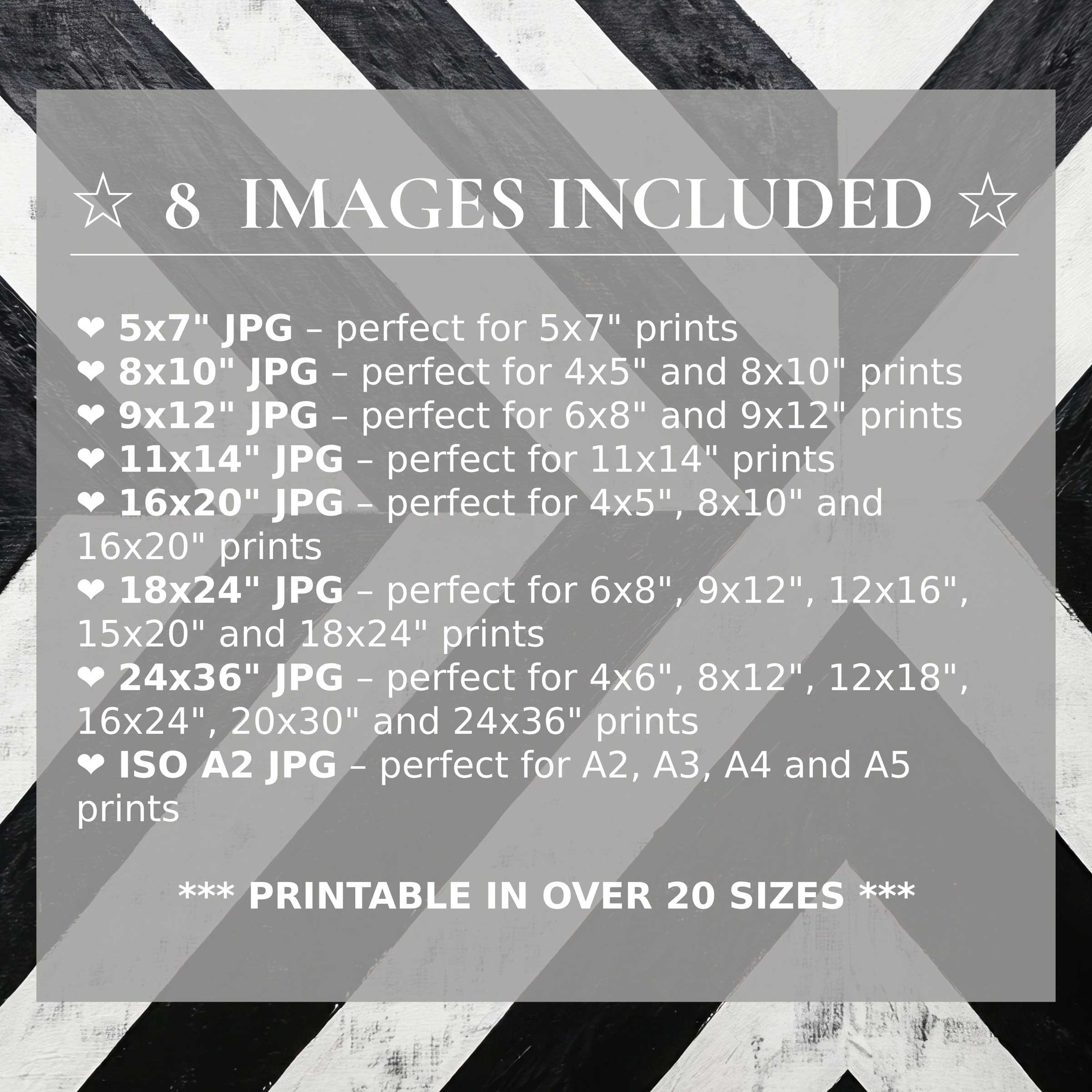 Bold black and white digital print with striking contrast and texture, available in 8 high-quality sizes included, perfect to elevate contemporary interiors with timeless style and versatile elegance