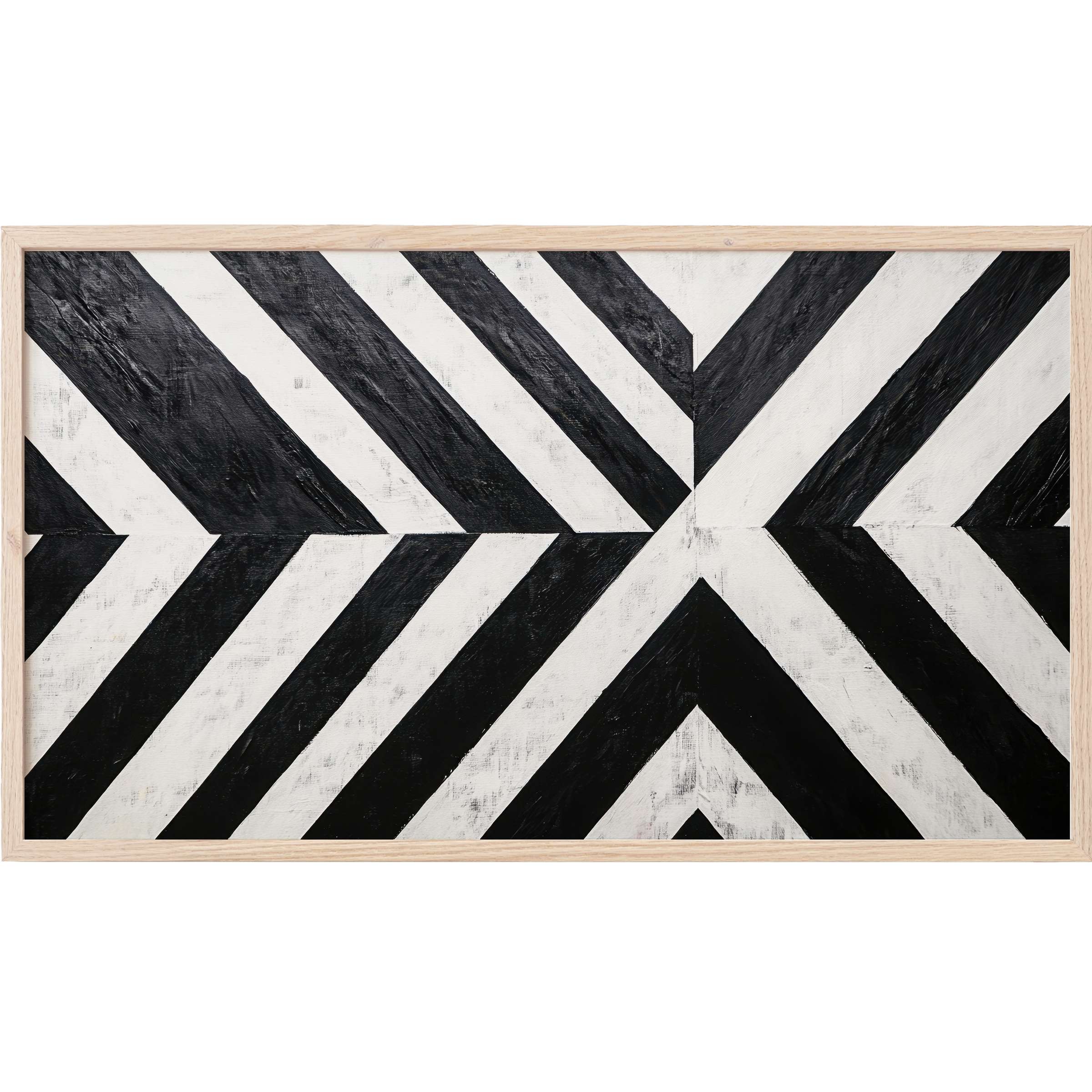 Bold black and white geometric pattern in a natural wood frame, perfect black and white Frame TV Art for modern spaces