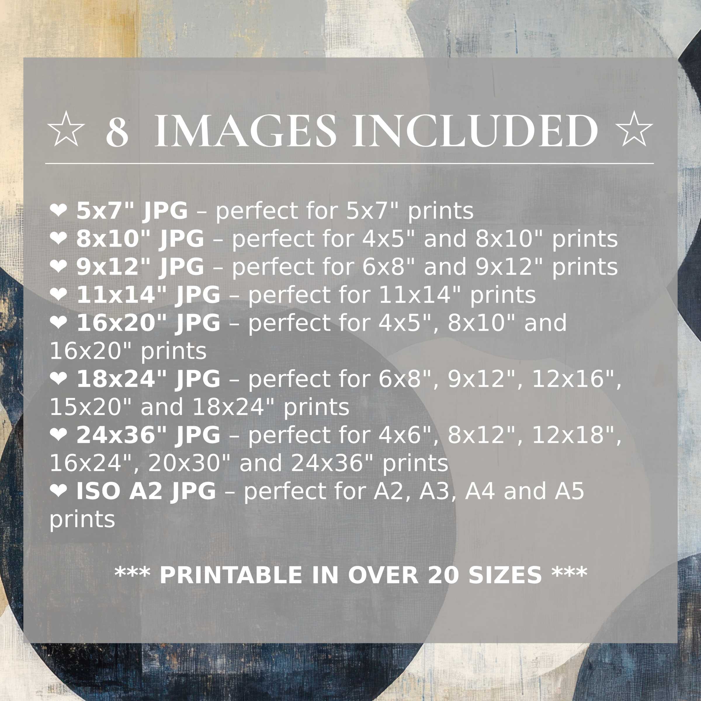 Neutral digital print showcasing calming beige, soft gray, and deep navy hues, enhancing modern interiors with style and flexibility; includes 8 high-quality sizes with download