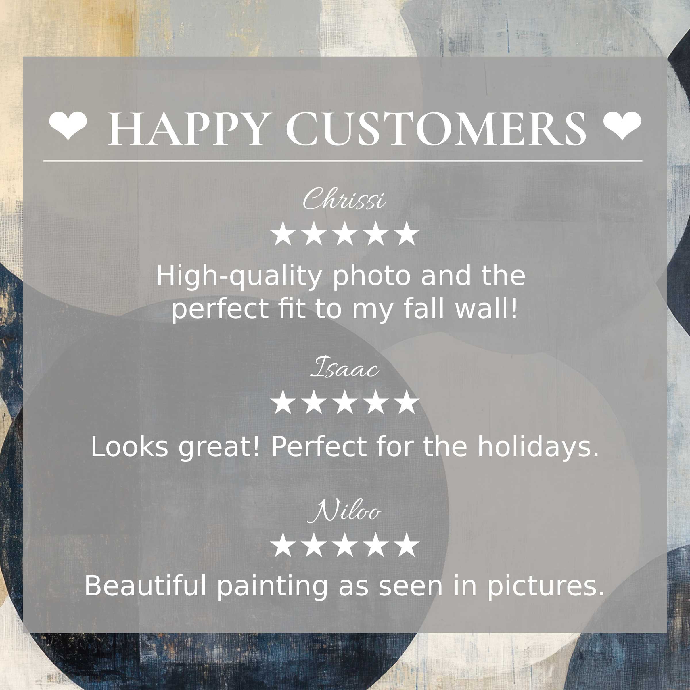 Neutral art for Frame TV with abstract sunset hues and happy customer reviews building trust and elegant appeal