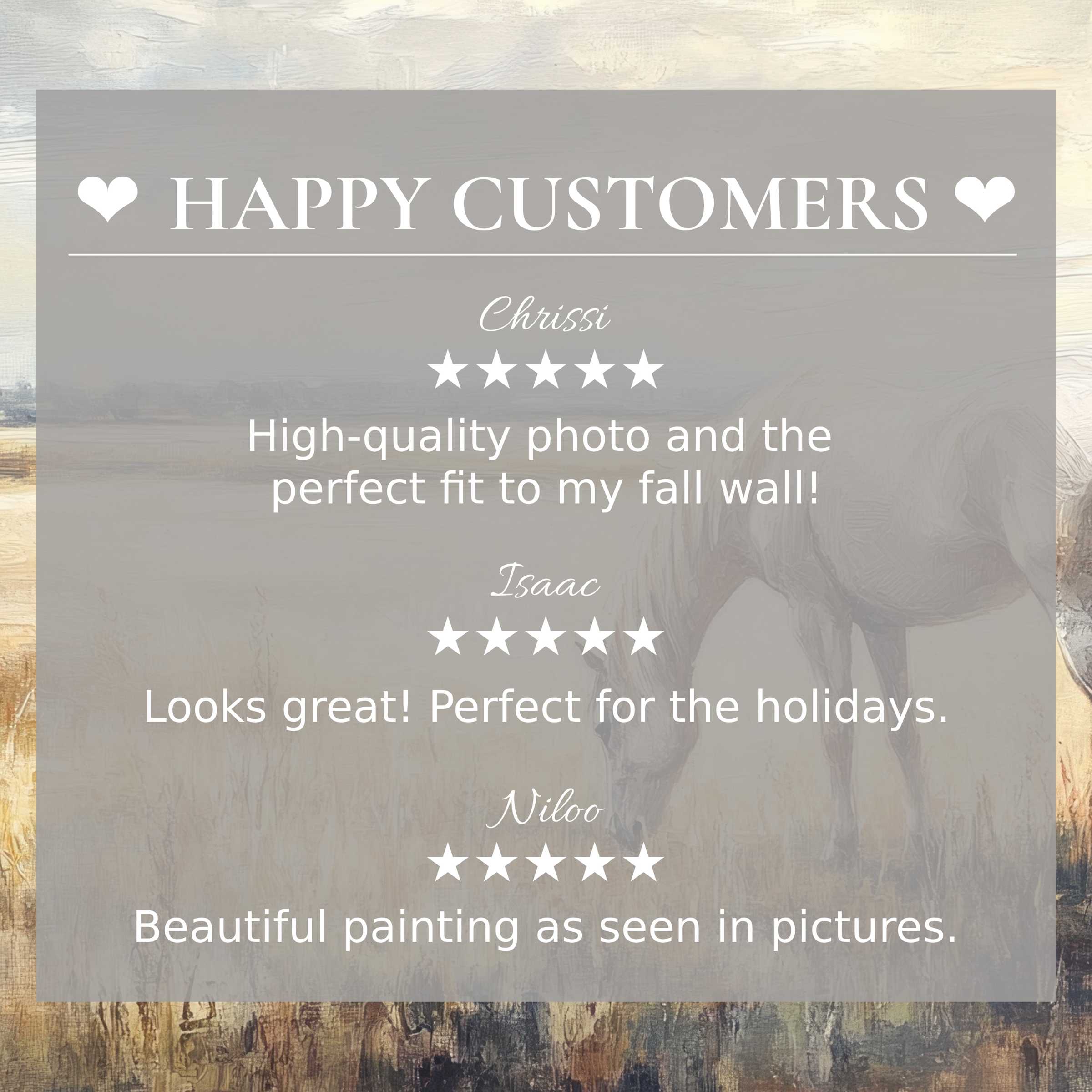 Farmhouse art for Frame TV with abstract sunset tones, showcasing happy customer reviews and refined style