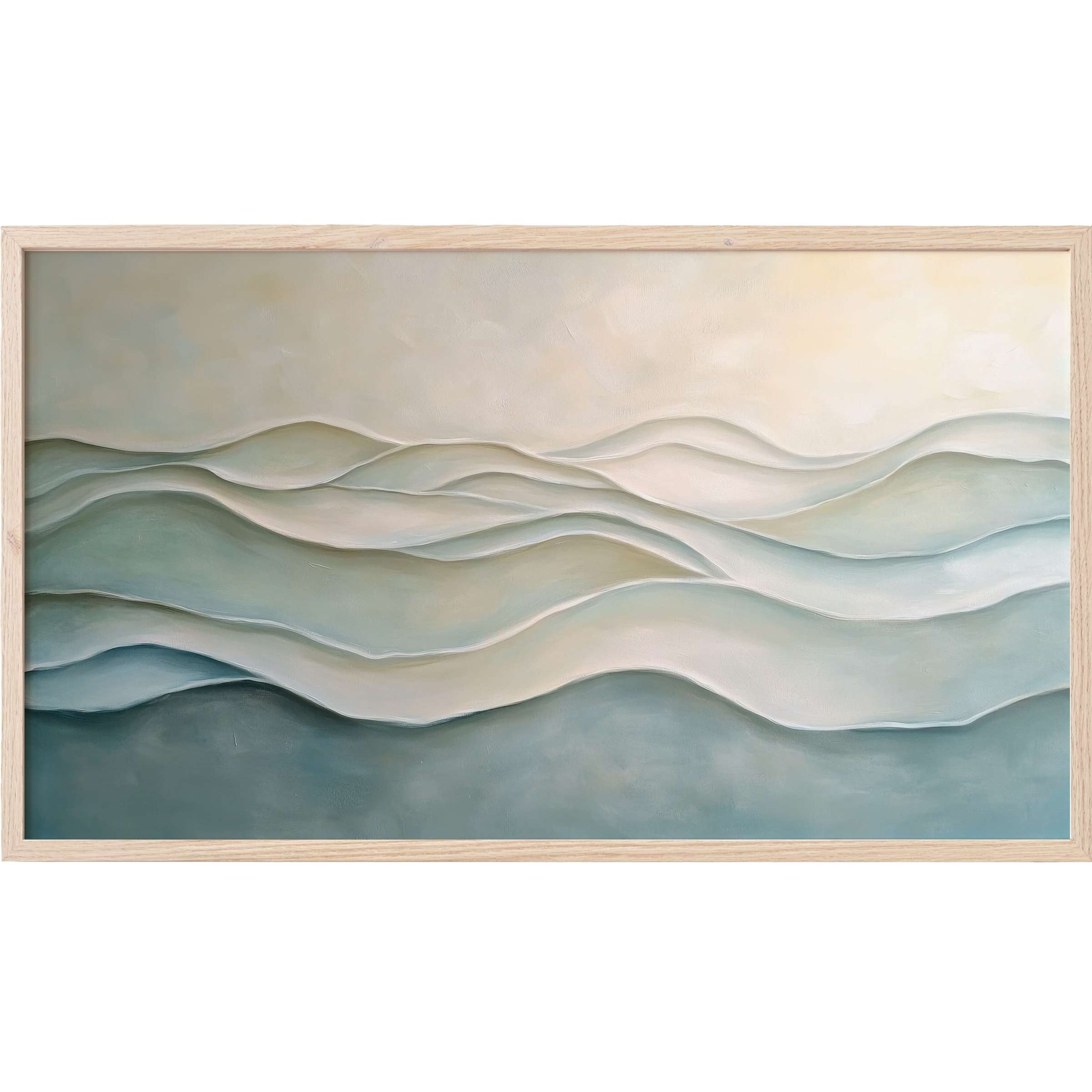 Soft layered waves in muted blues and creams create a serene landscape, a refined modern Frame TV Art piece