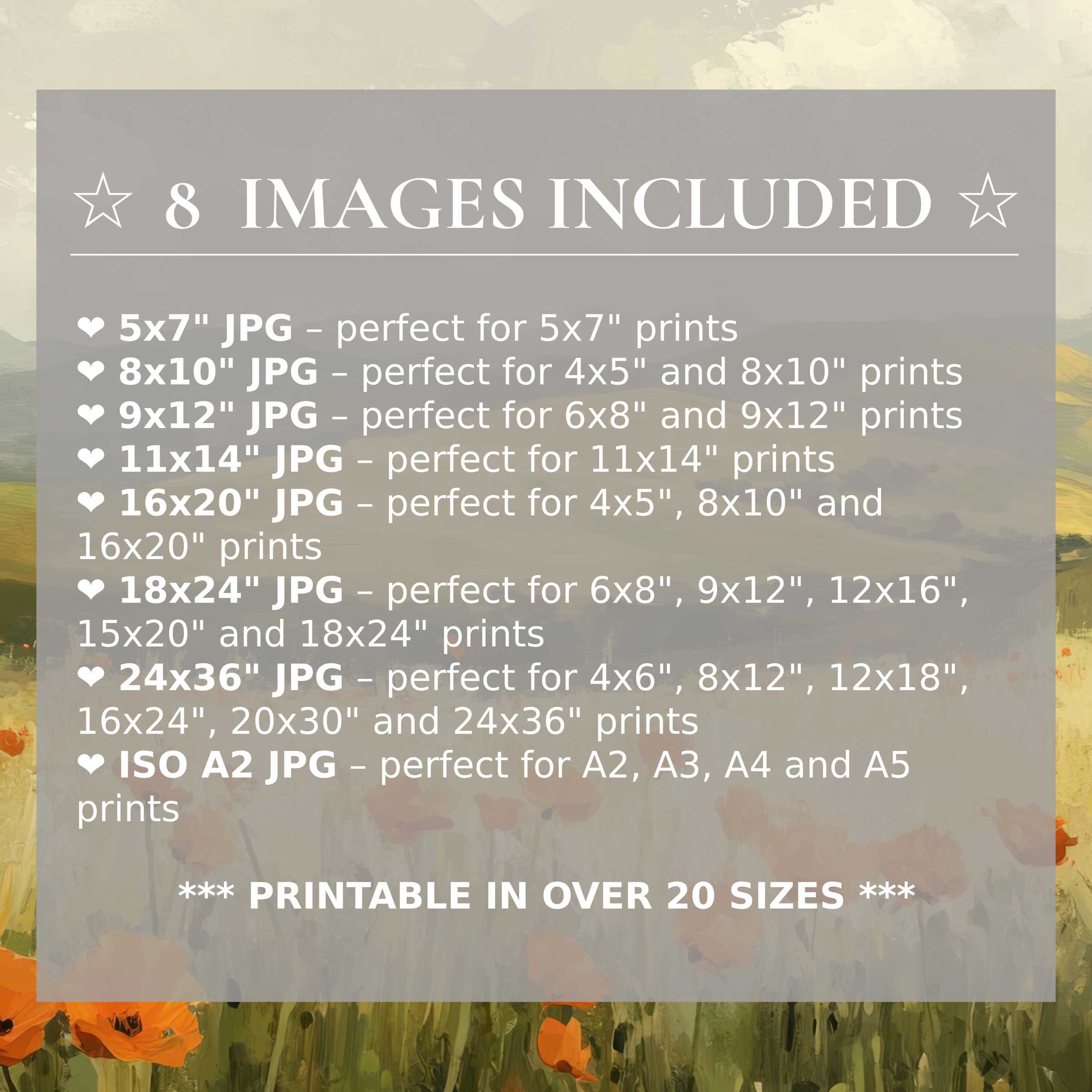 Spring digital print radiates warmth with soft green and vivid orange blooms, offered in 8 high-quality sizes included for versatile modern interior styling