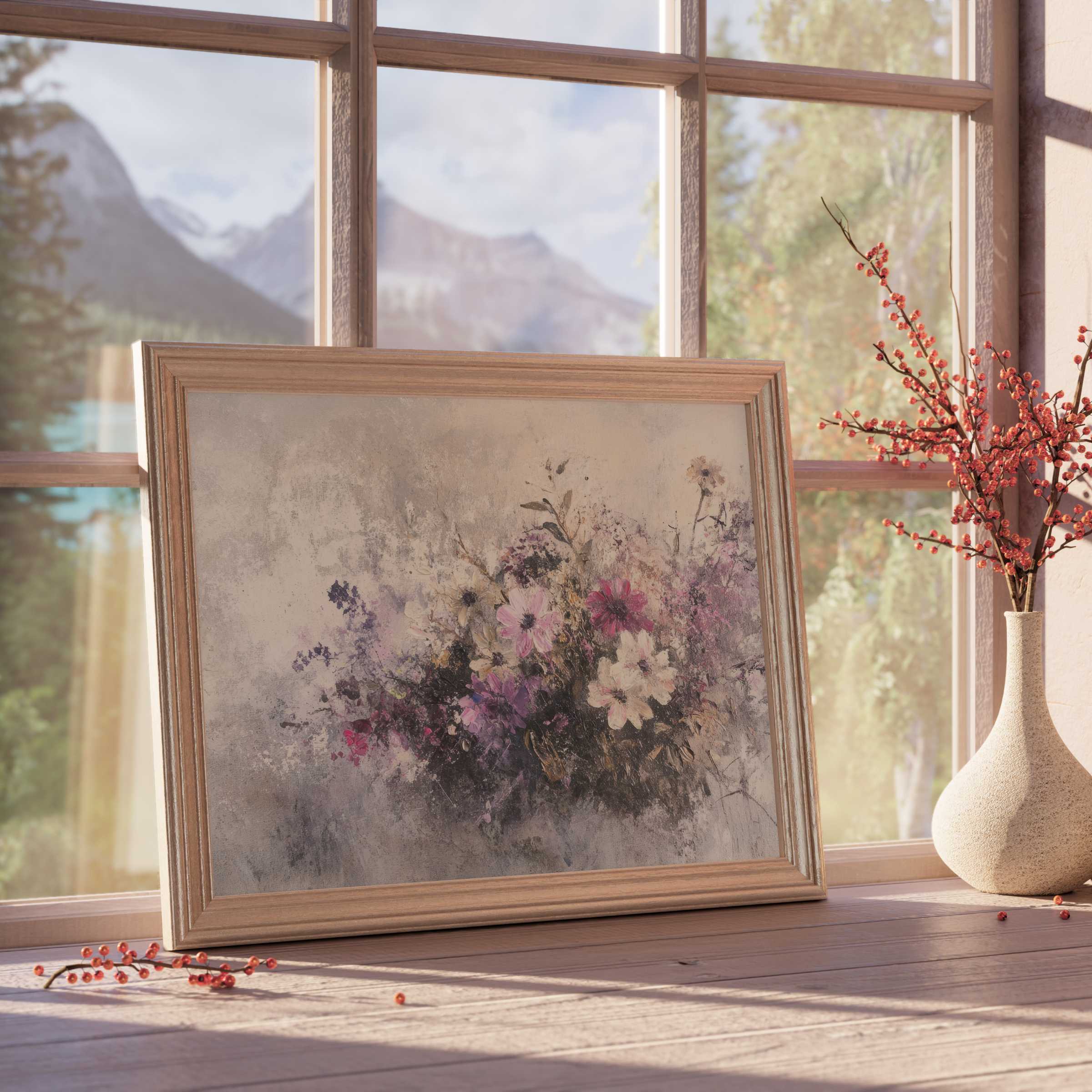 Botanical downloadable art featuring a soft floral bouquet in muted tones, enriching serene, curated interiors with timeless elegance