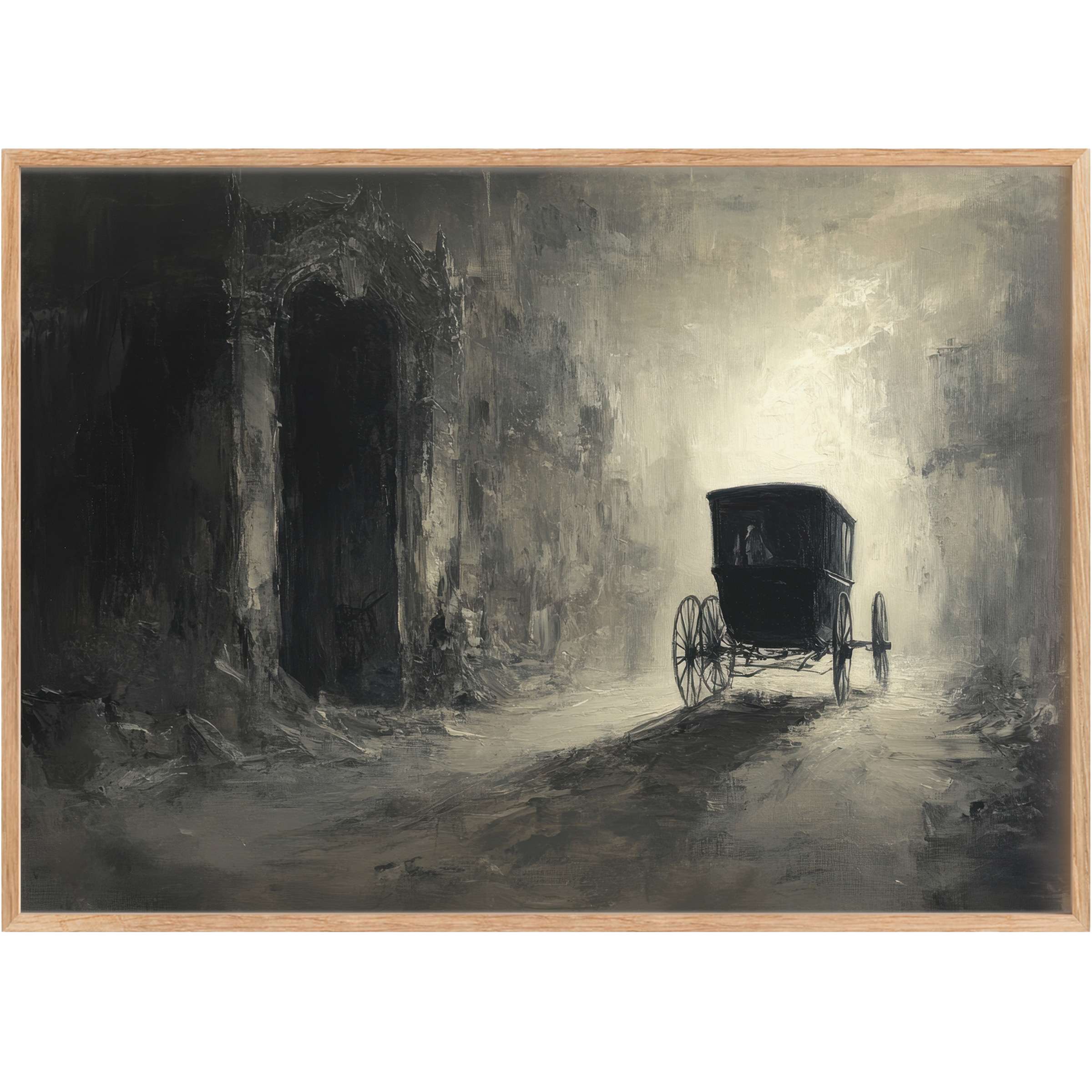 Evoke mystery and timeless elegance with this Halloween printable wall art, rich in shadowy greys and soft luminous glow