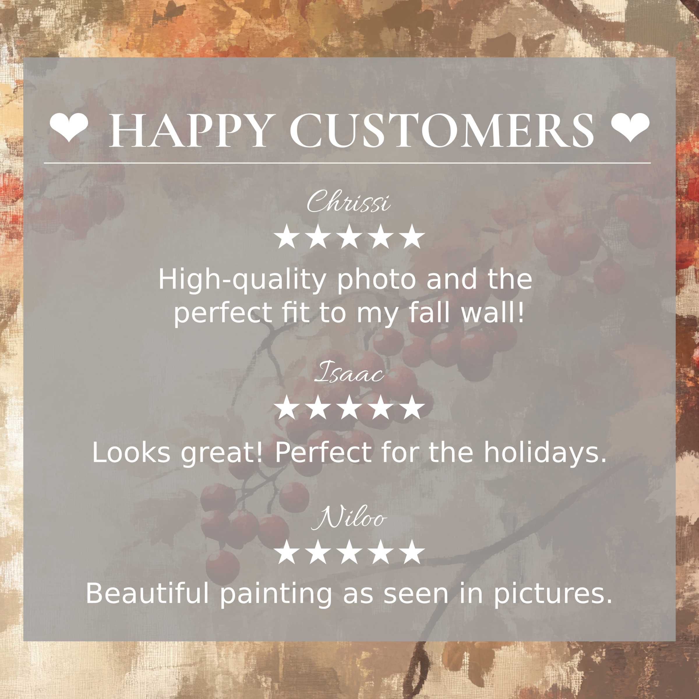 Elegant trees art for Frame TV with abstract sunset hues and glowing happy customer reviews fostering trust